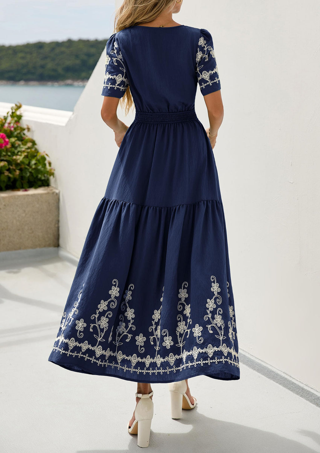 PRETTYGARDEN Women's Summer Boho Maxi Dress Spring Floral Short Sleeve V Neck A Line Flowy Beach Wedding Guest Dresses