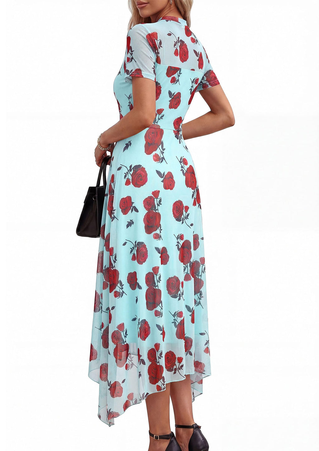 PRETTYGARDEN Cocktail Dresses for Women  Summer Short Sleeve Floral Mesh Sheer Midi Party Wedding Guest Dress
