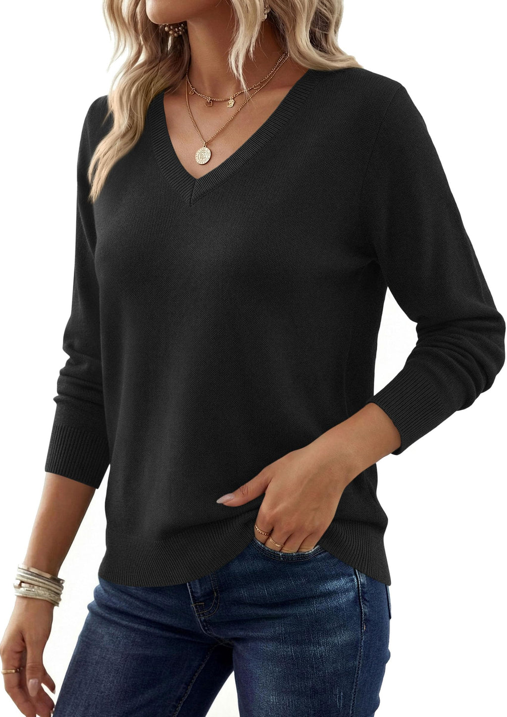 PRETTYGARDEN V Neck Sweaters for Women Cozy Fall Fashion | Soft Knit Loose Tops, Classic Pullover, Basic Layering Shirt for Office Work, Holiday, Casual Outings, Winter Warm Clothes