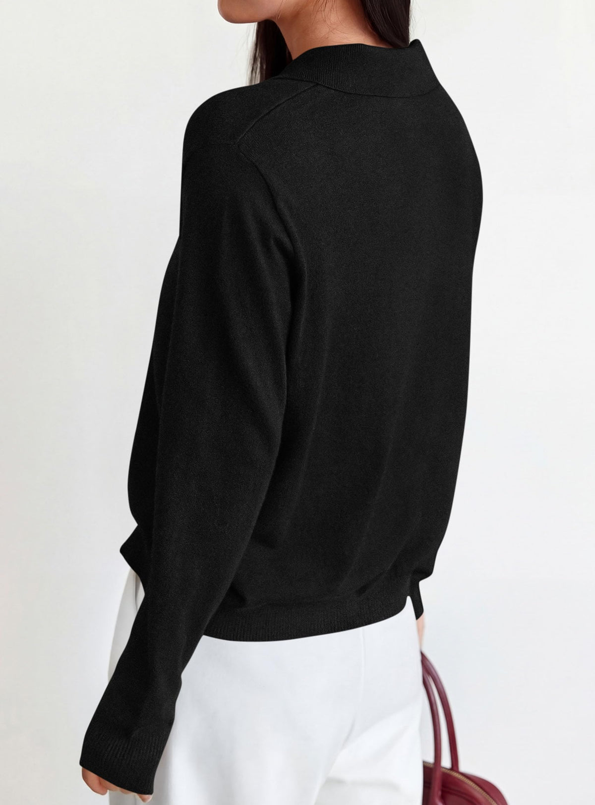 PRETTYGARDEN Womens Long Sleeve Collared Polo Sweater | Breathable Soft Ribbed Knit, Lapel V Neck Pullover Sweaters, Business Casual Work Office Tops, 2026 Trendy Fall Outfits