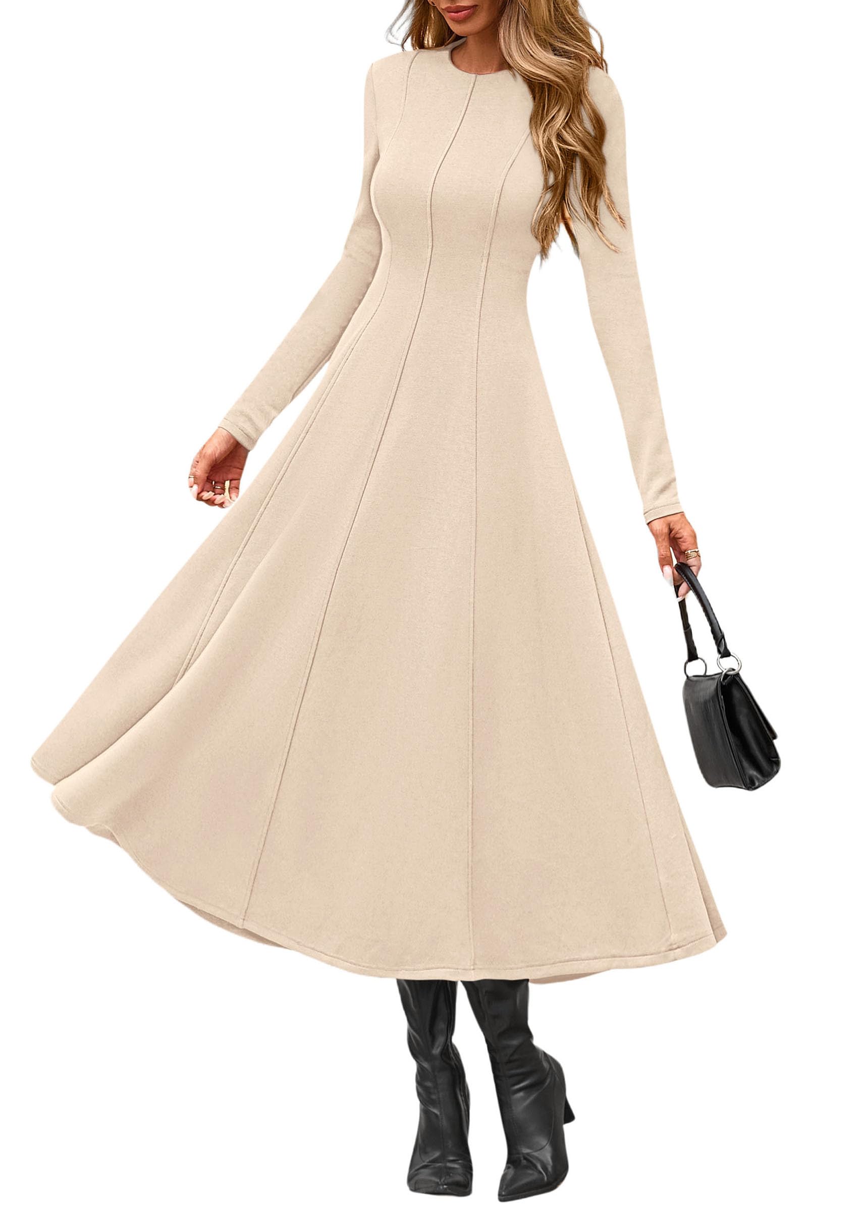 PRETTYGARDEN Cocktail Dresses for Women  Elegant Classy Fall Long Sleeve Midi A Line Flowy Modest Winter Party Dress