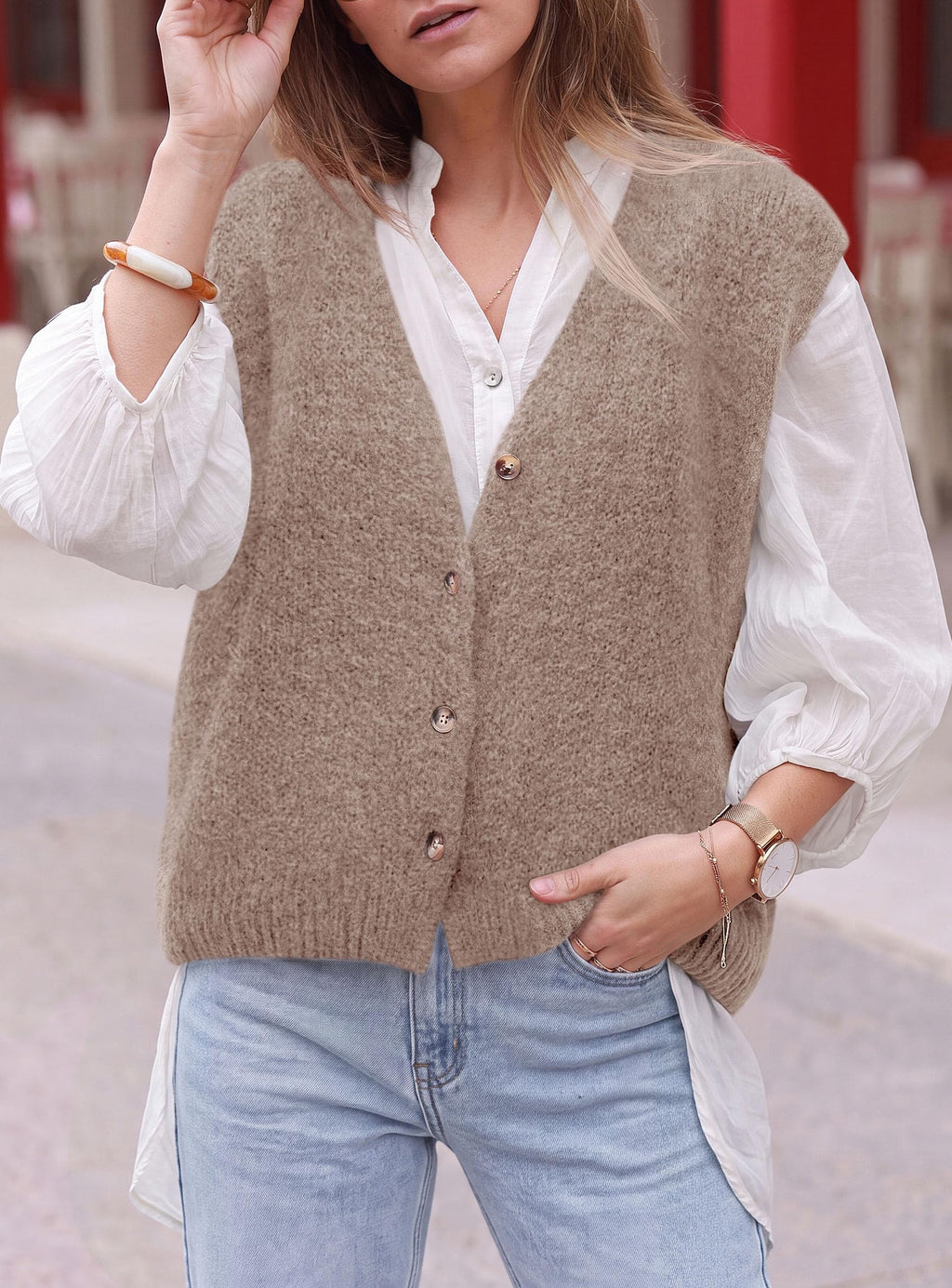 PRETTYGARDEN Womens Fall Sleeveless Button Down Sweater Vest | Soft Knit Fabric, Fashion Deep V Neck, Casual Loose Fit Sweater, Going Out Outfits, 2026 Trendy Winter Clothes