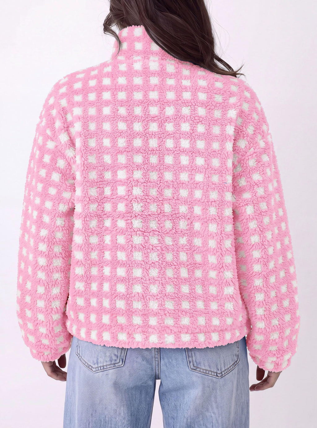 PRETTYGARDEN Women's Gingham Sherpa Fleece Jacket Plaid Cropped Teddy Coat Trendy Y2K Winter Jacket, Zip Up Stand Collar, Side Pockets, Fall Outfit for Casual Daily, Going Out, Streetwear, Outdoor