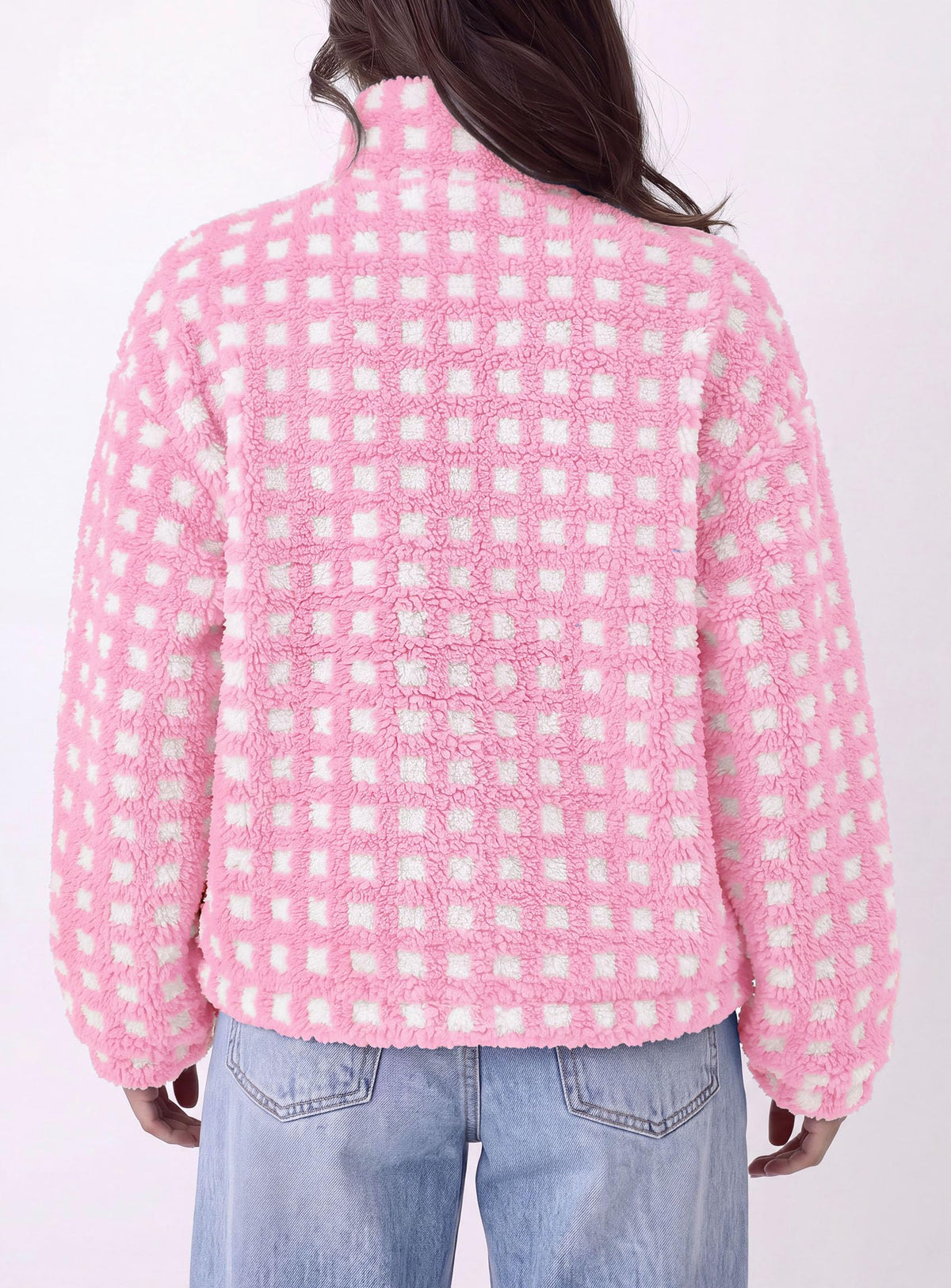 PRETTYGARDEN Women's Gingham Sherpa Fleece Jacket Plaid Cropped Teddy Coat Trendy Y2K Winter Jacket, Zip Up Stand Collar, Side Pockets, Fall Outfit for Casual Daily, Going Out, Streetwear, Outdoor