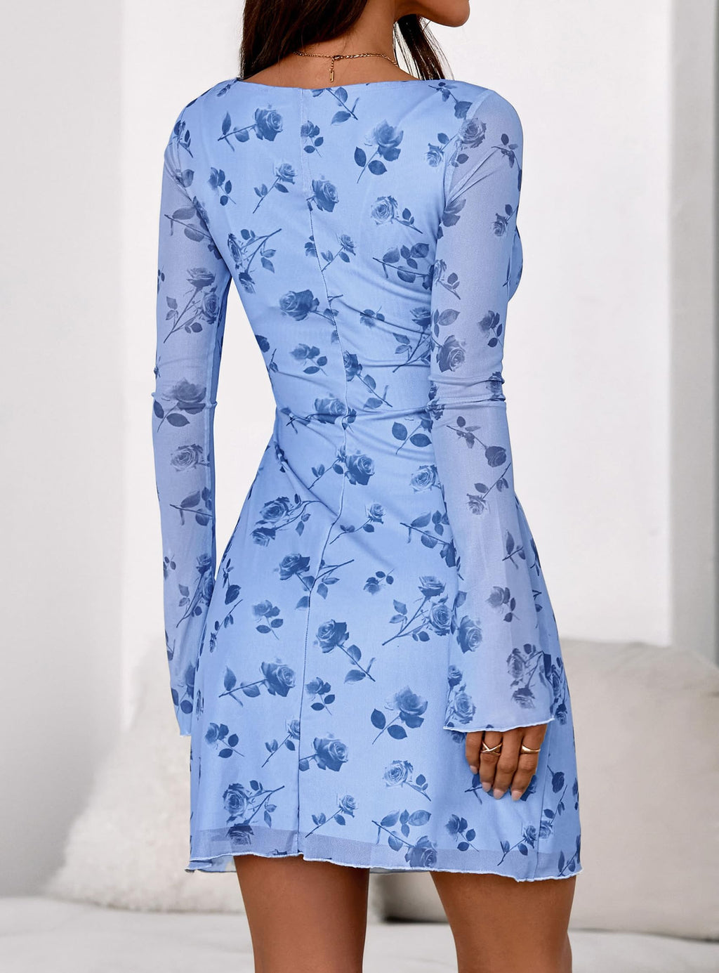 PRETTYGARDEN Women's Fall Fashion Floral Long Sleeve Mini Dress Mesh Bodycon Short Party Date Night Going Out Dresses