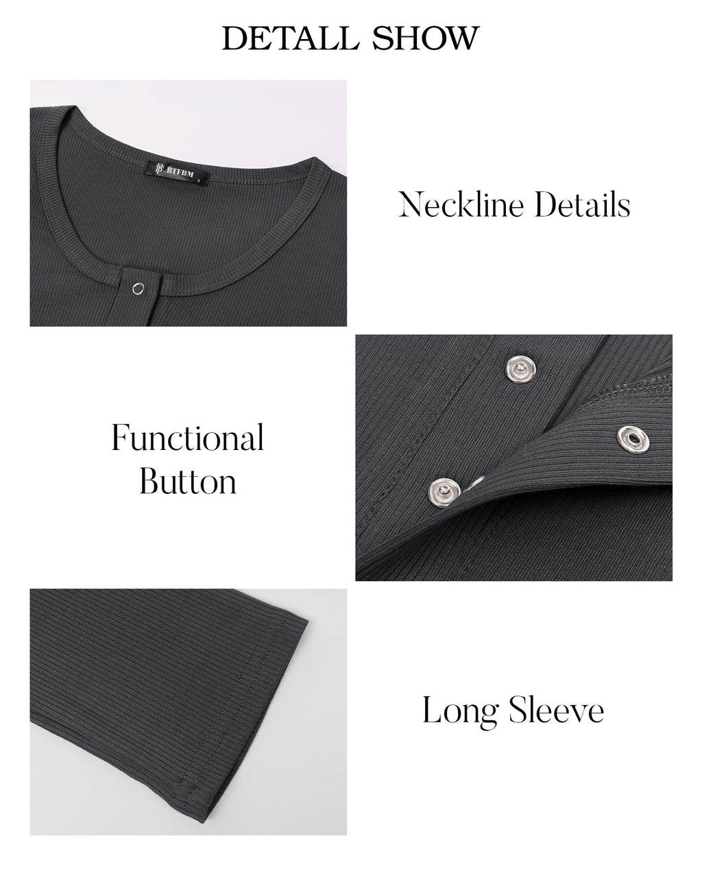 FreshPretty Women Long Sleeve Shirts Fall Tops V Neck Button Up Henley Shirts Slim Fit Ribbed Knit Spring Casual T-Shirts
