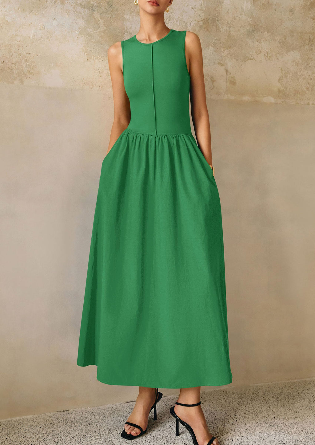 PRETTYGARDEN Maxi Dresses for Women Summer Casual Sleeveless Patchwork Flowy Vacation Sundress Knit Long Work Tank Dress
