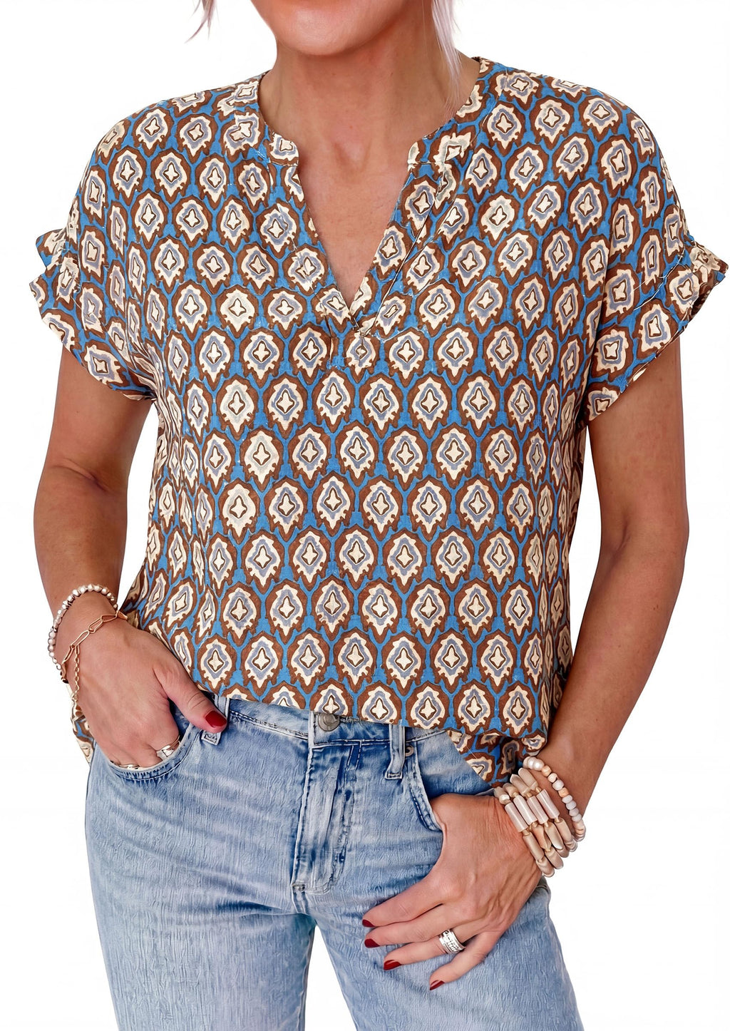 PRETTYGARDEN Womens Floral Print Short Sleeve Summer Tops Trendy V Neck Loose Boho Shirts Casual Work Blouses