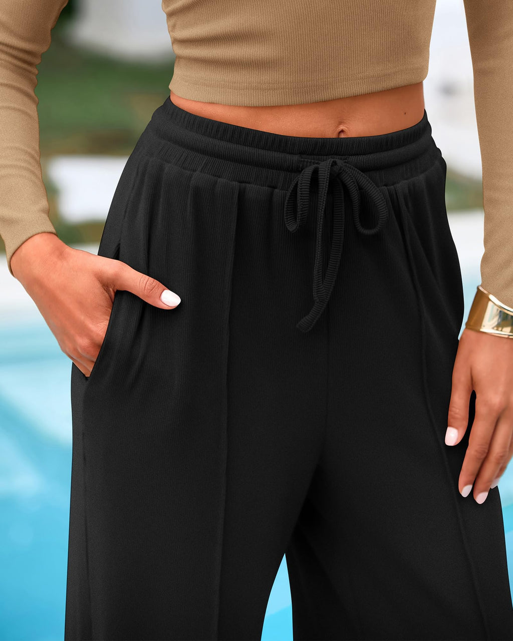 BTFBM Casual 2 Piece Sets For Women Fall Outfits Ribbed Spring Long Sleeve Crop Top Wide Leg Pants Matching Lounge Set
