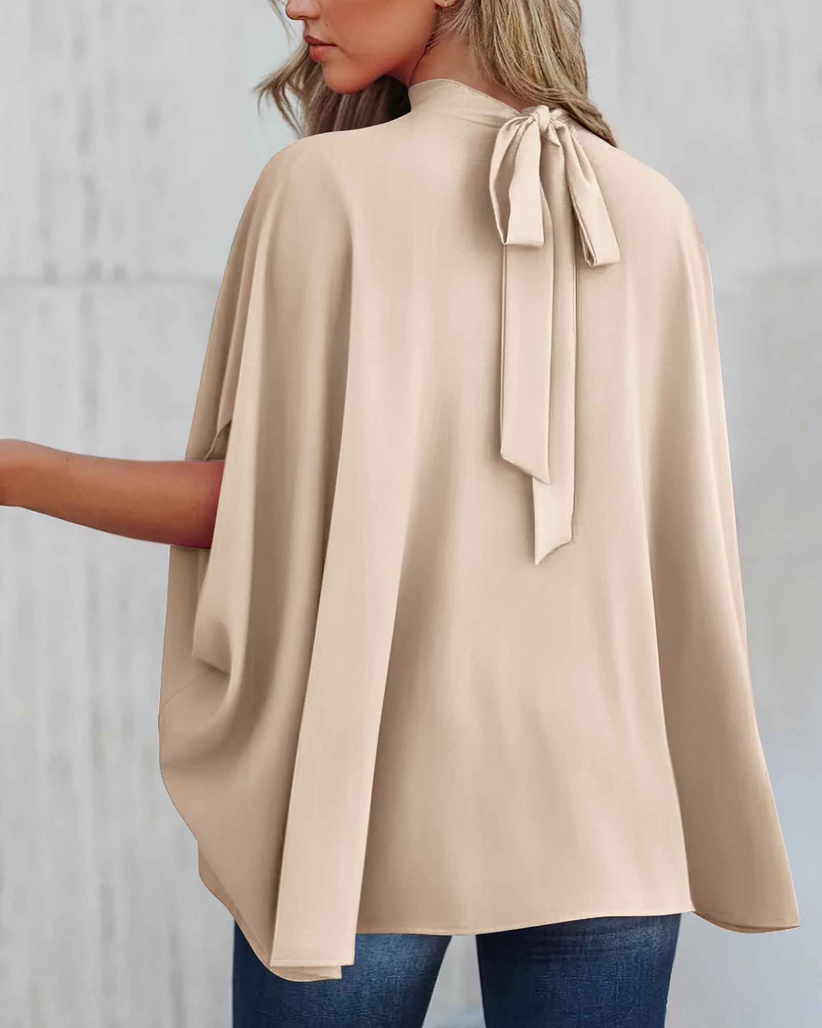 FreshPretty Womens Summer Tops Fall Mock Neck Batwing Sleeve Shirts Loose High Low Hem Oversized Dressy Casual Blouses