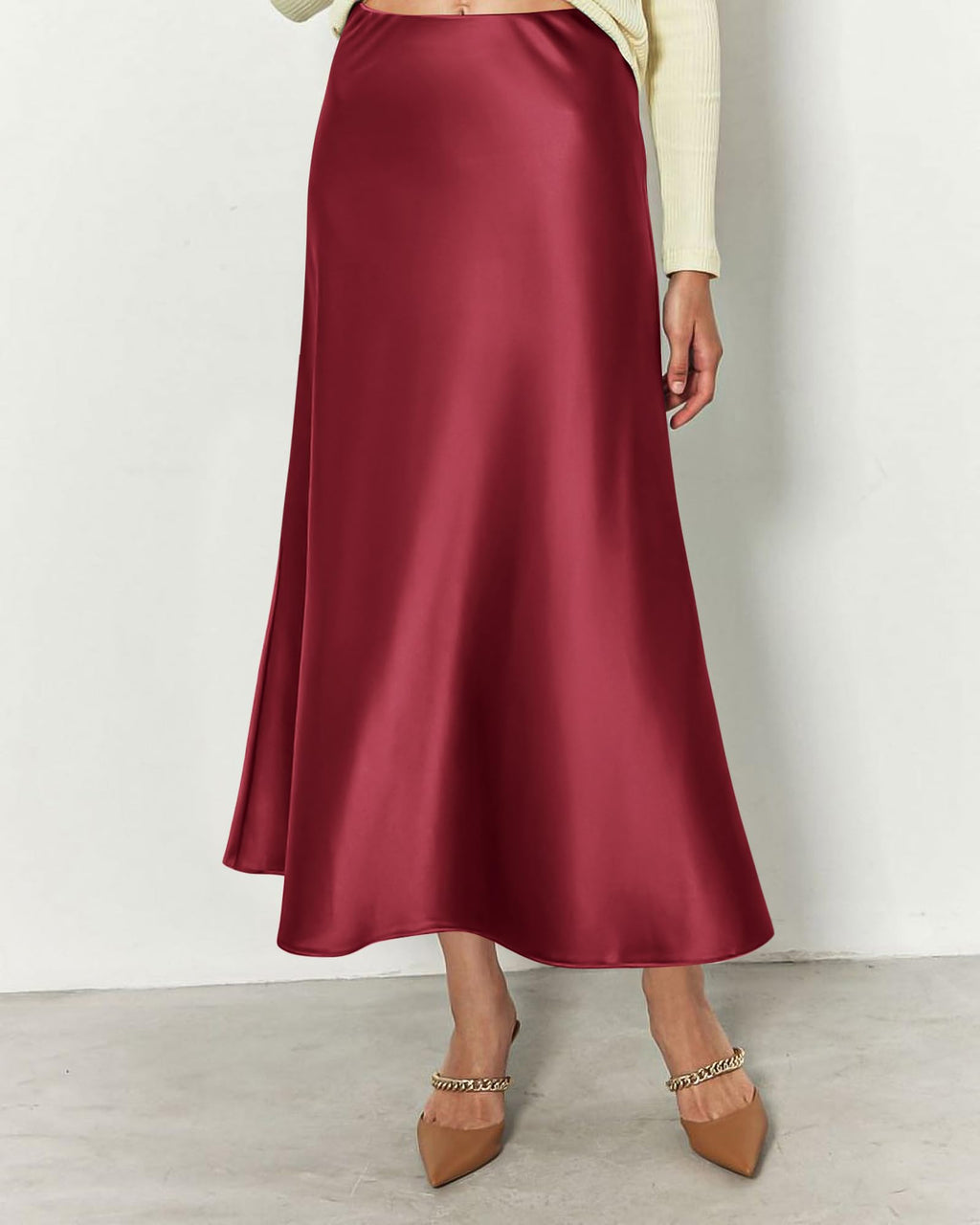 BTFBM Summer Womens Skirts Silk Elegant High Waist Flowy Long Satin A-Line Midi Skirt Cocktail Wedding Party