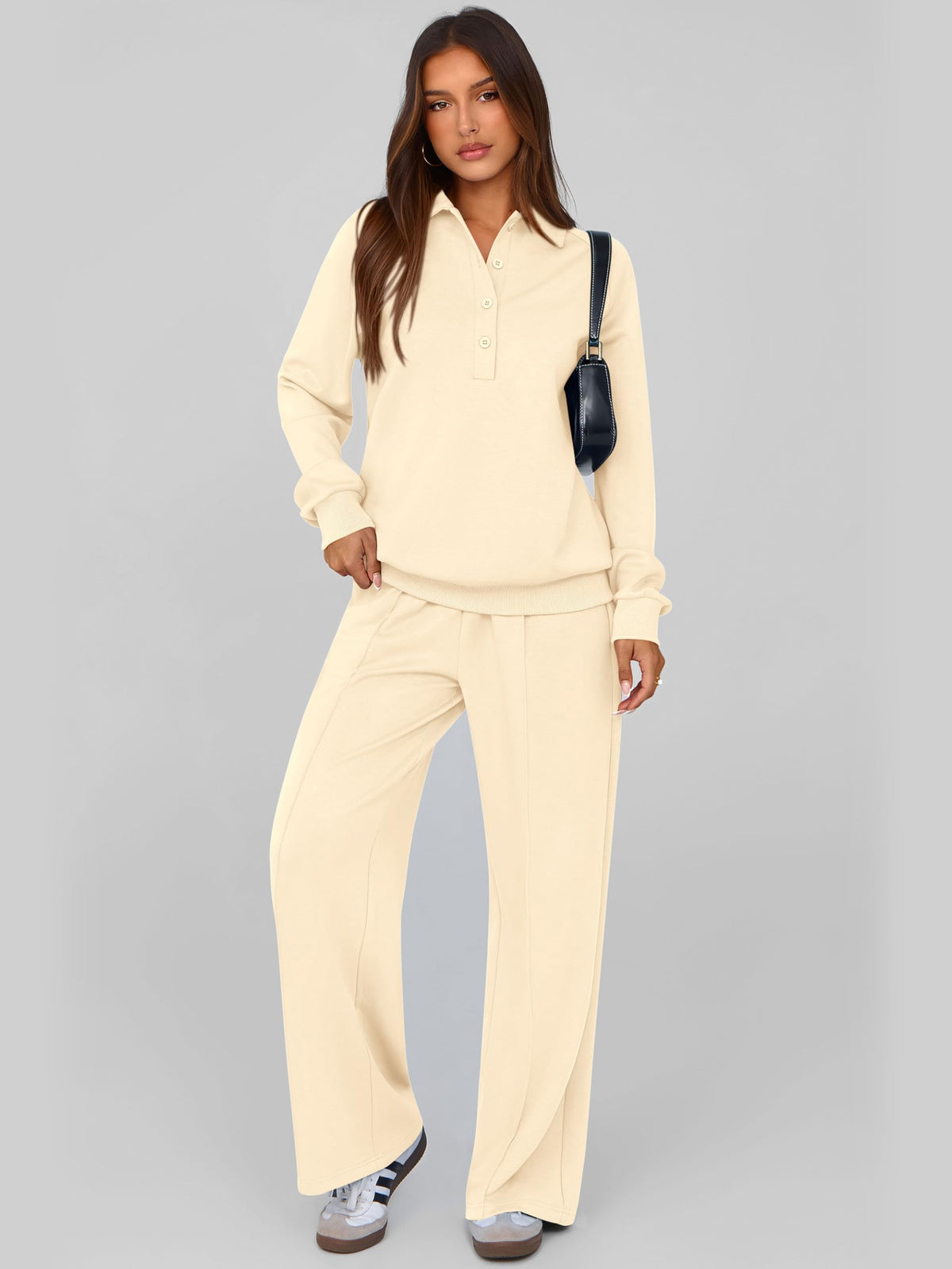 PRETTYGARDEN Women Fall 2 Piece Outfits Sweatsuits Lounge Sets Quarter Button Long Sleeve Sweatshirt, Wide Leg Sweat Pants, Casual 2 Piece Sets Tracksuit, Airport Travel Outfits for Women