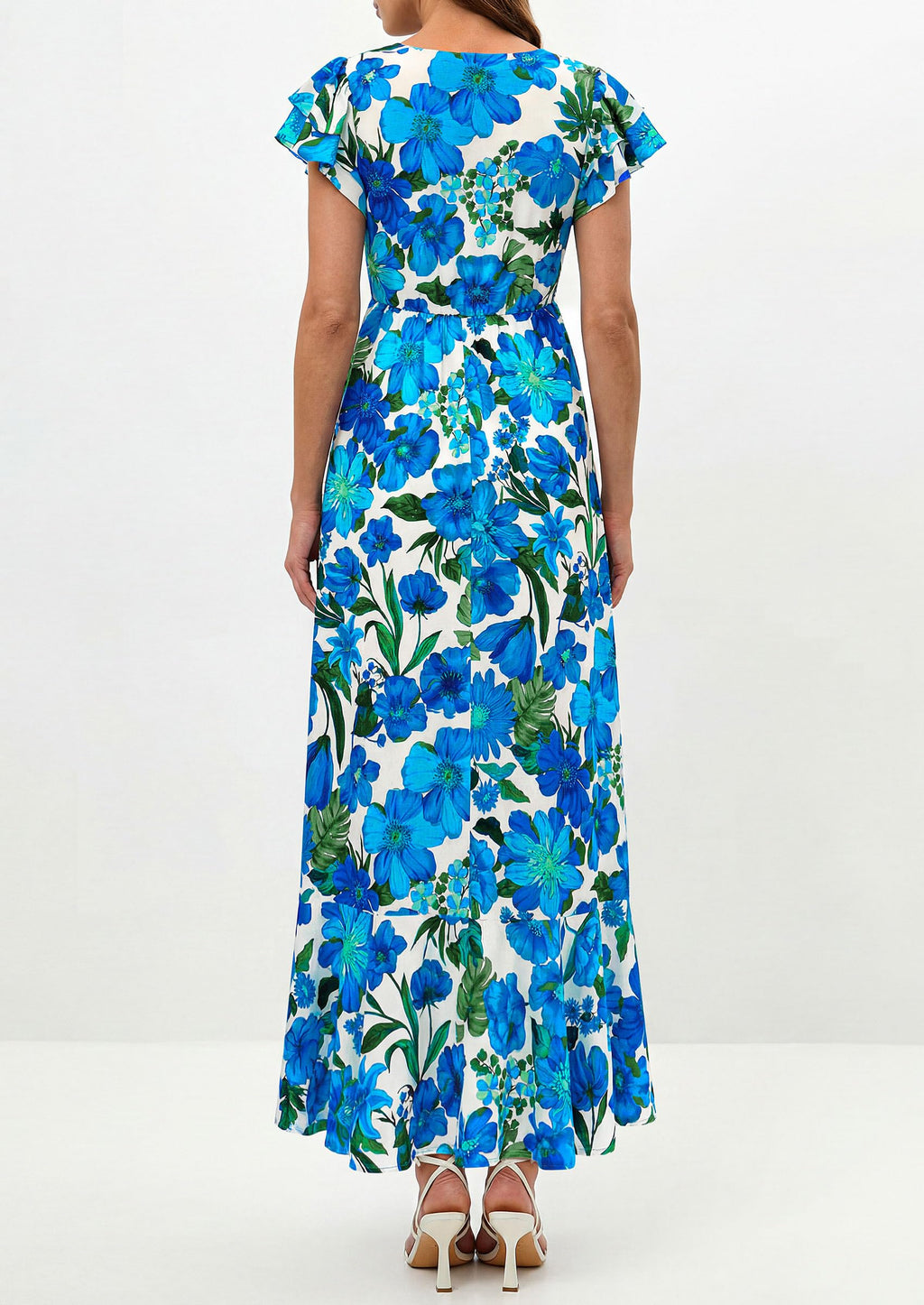 PRETTYGARDEN Womens Summer Floral Maxi Dresses Spring Short Sleeve Ruffle V Neck Flowy Boho Long Beach Vacation Sundress