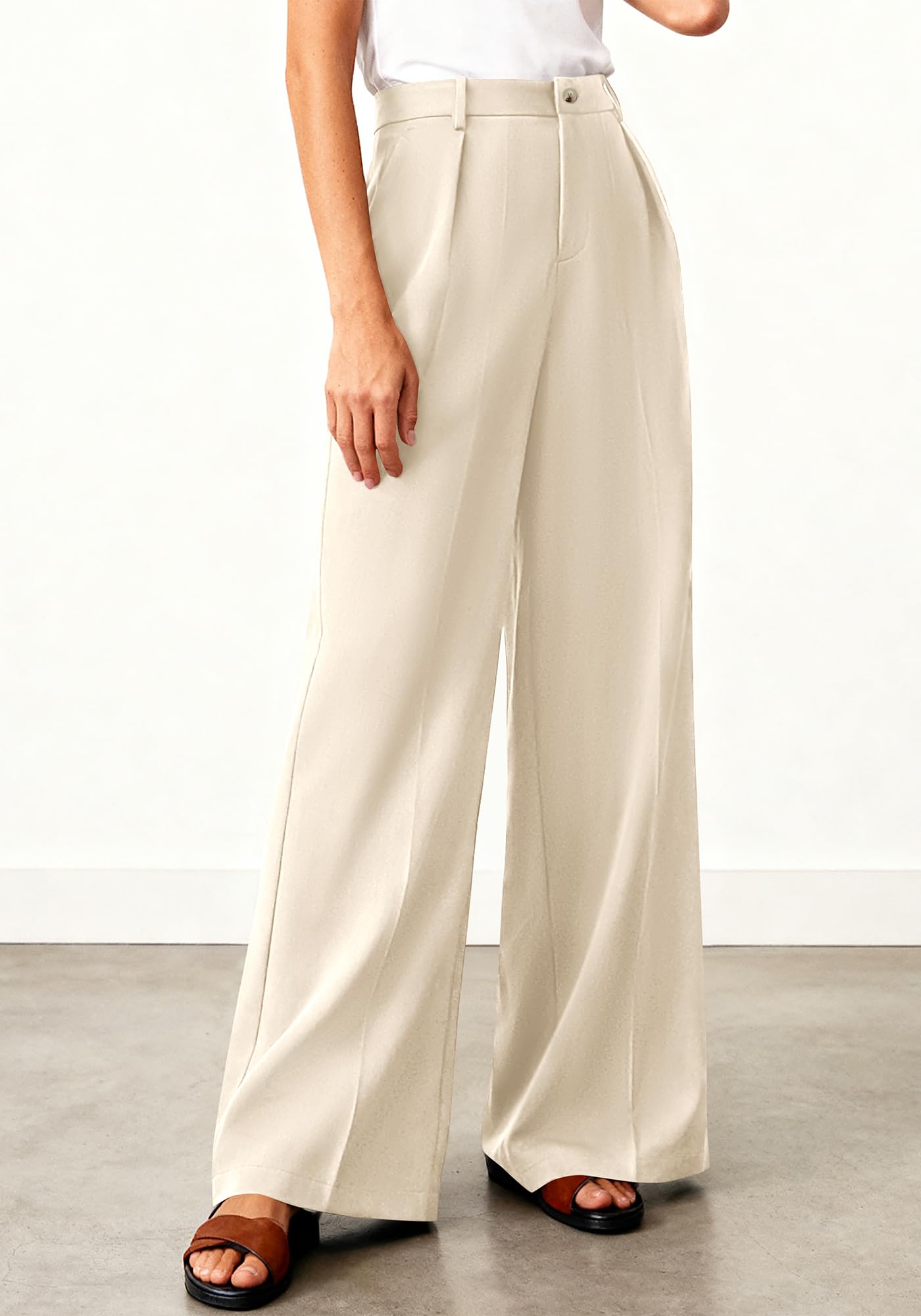 BTFBM Wide Leg Pants Woman High Waisted Button Business Casual Dressy Trousers Office Work Palazzo Pants Pockets
