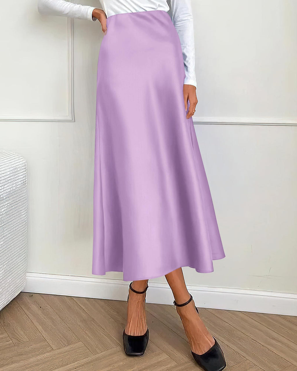 BTFBM Summer Womens Skirts Silk Elegant High Waist Flowy Long Satin A-Line Midi Skirt Cocktail Wedding Party