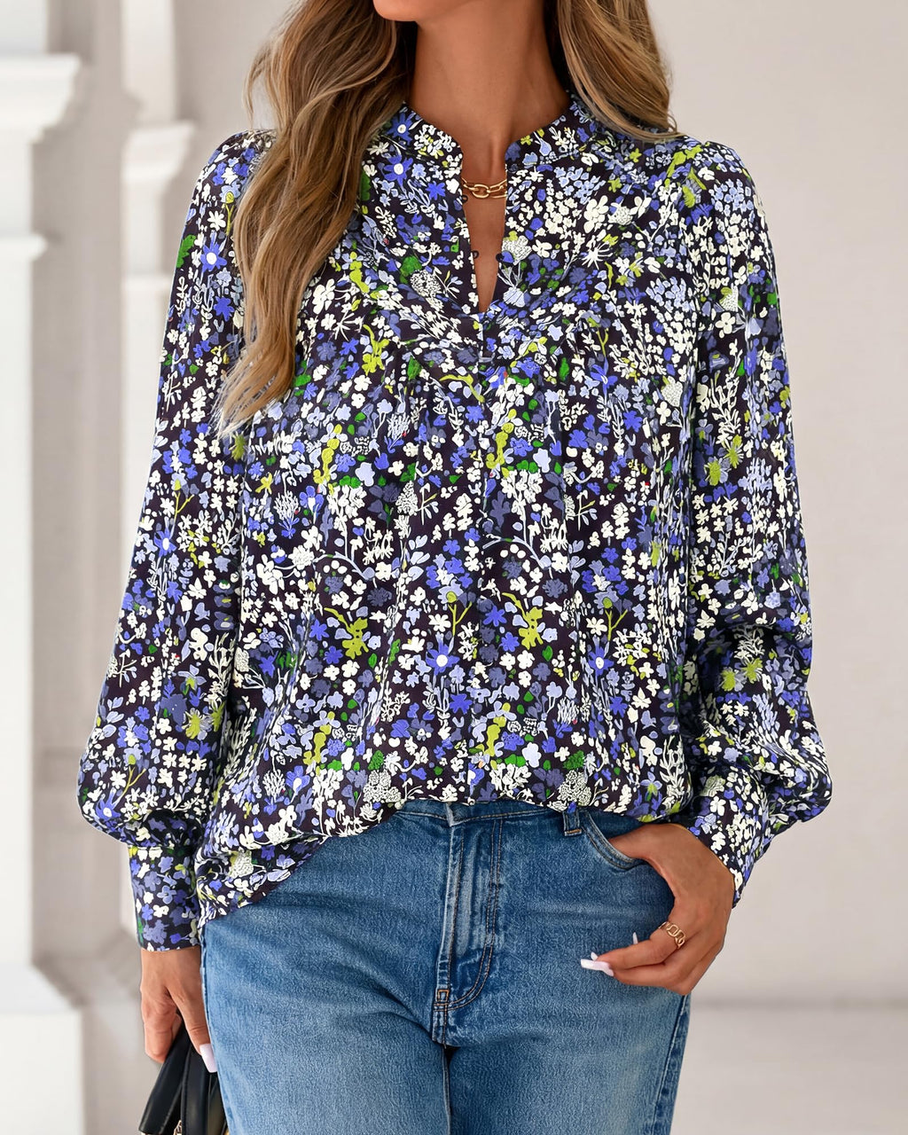 BTFBM Womens Tops Dressy Casual Spring Boho Floral V Neck Long Sleeve Half Button Down Shirt Work Business Blouses