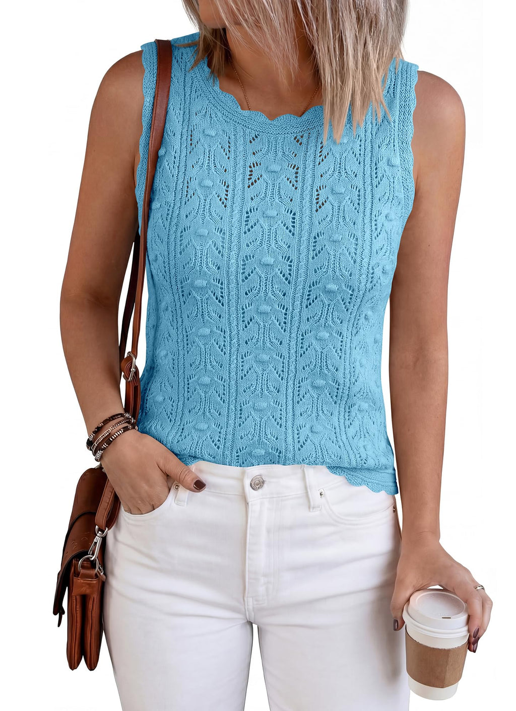 FreshPretty Crochet Tops for Women Sleeveless Knit Sweater Vest Tank Top Summer Spring Cover Ups Beach Vacation Clothes