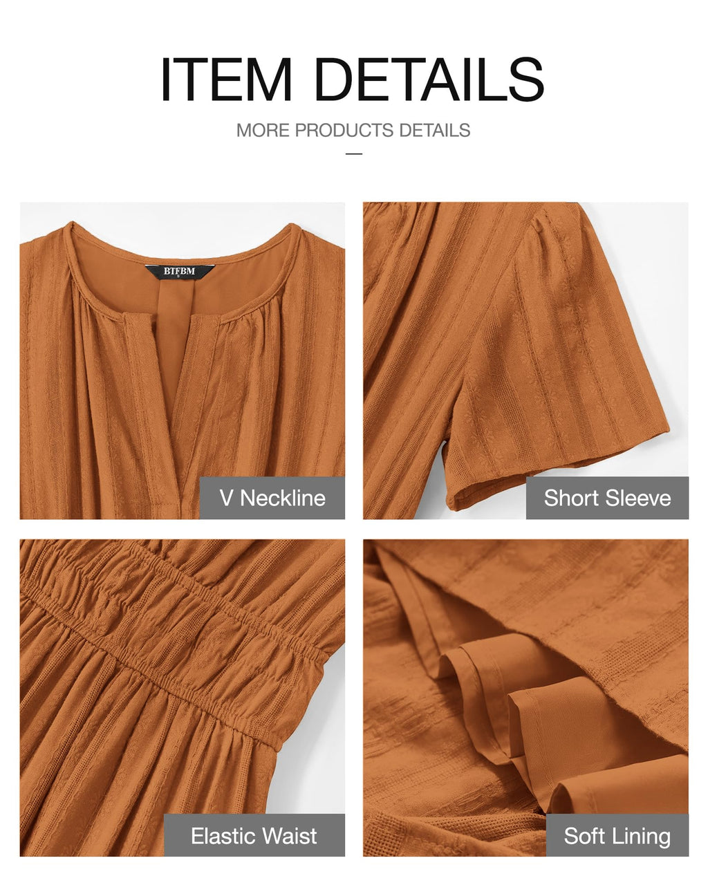 BTFBM Womens Summer Casual Midi Maxi Dresses Lightweight Short Sleeve V Neck Elastic Waist Boho Beach Dress Pockets