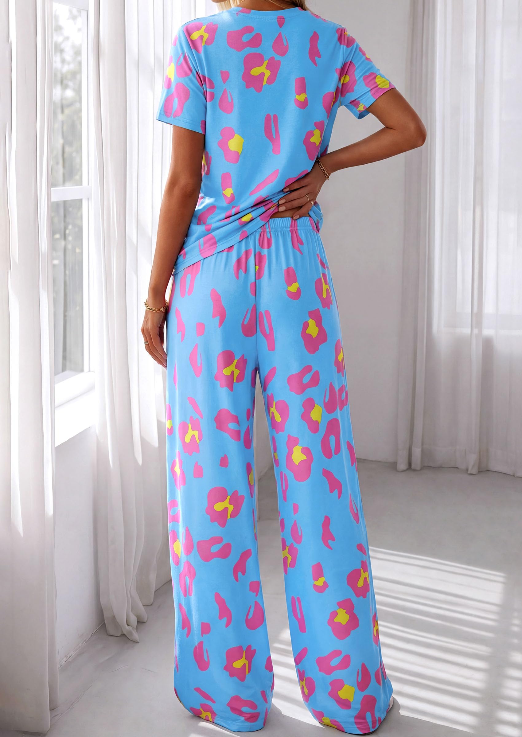 PRETTYGARDEN Womens Pajama Sets 2 Piece Lounge PJ Set Summer Soft Sleepwear Short Sleeve Top Loose Pants Spring Outfits