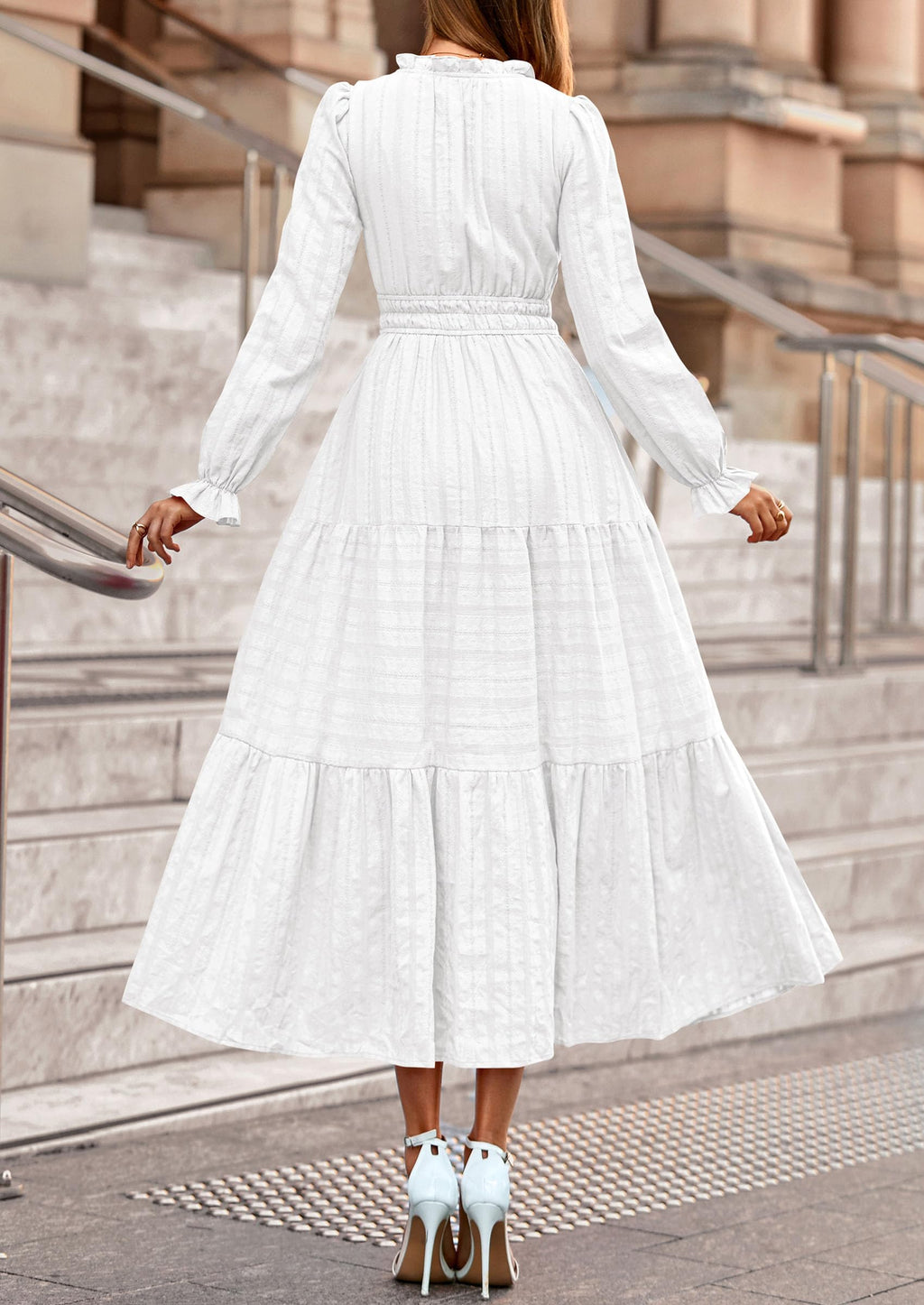 PRETTYGARDEN Women's Fall Wedding Guest Dresses Long Sleeve V Neck Flowy Elegant Holiday Party Maxi Dress with Pockets