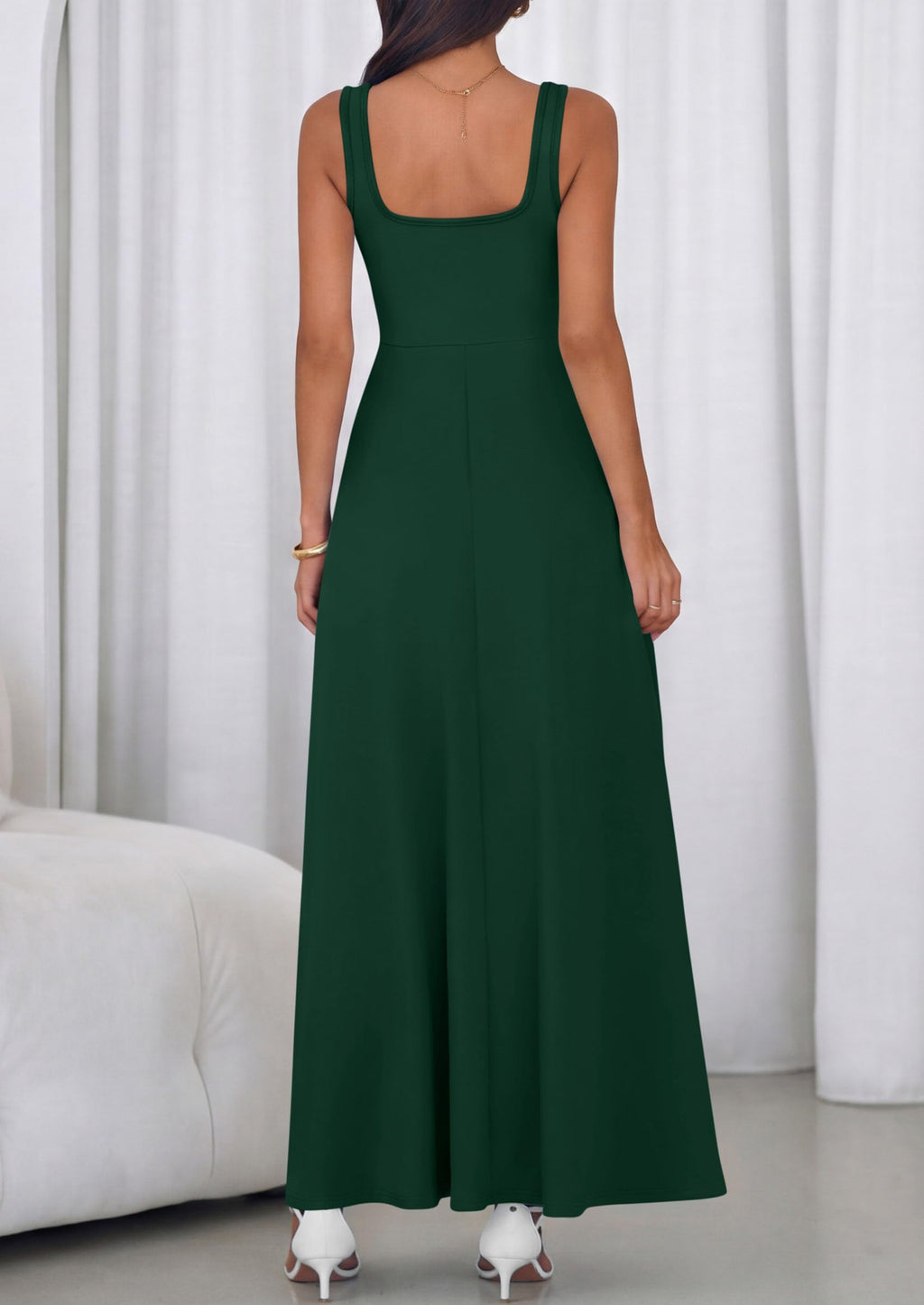 PRETTYGARDEN Womens Summer Dresses Sleeveless Elegant Square Neck Aline Swing Maxi Beach Wedding Guest Dress Pockets