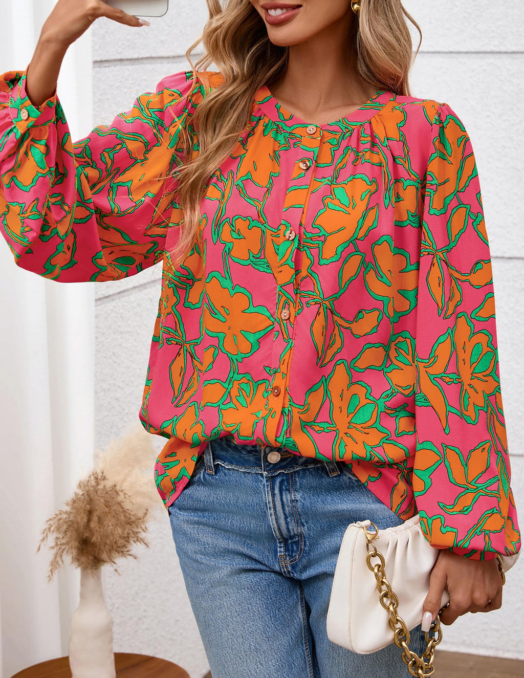 PRETTYGARDEN Women's Floral Button Down Blouse Fall Fashion Dressy Casual Long Sleeve Oversized Shirts Top Boho Clothes