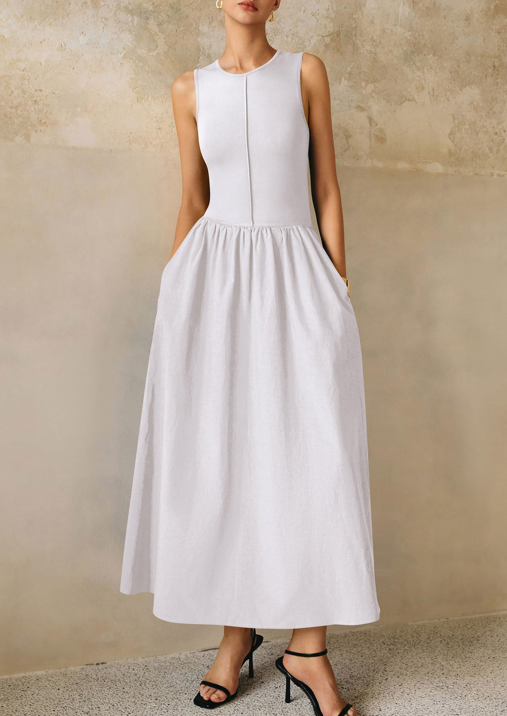 PRETTYGARDEN Maxi Dresses for Women Summer Casual Sleeveless Patchwork Flowy Vacation Sundress Knit Long Work Tank Dress