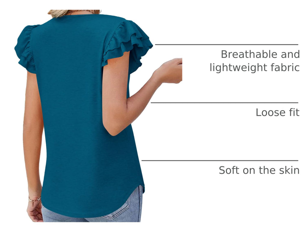PRETTYGARDEN Summer Tops for Women Spring Trendy Fashion Clothes Casual Ruffle V Neck Short Sleeve Shirts Blouses