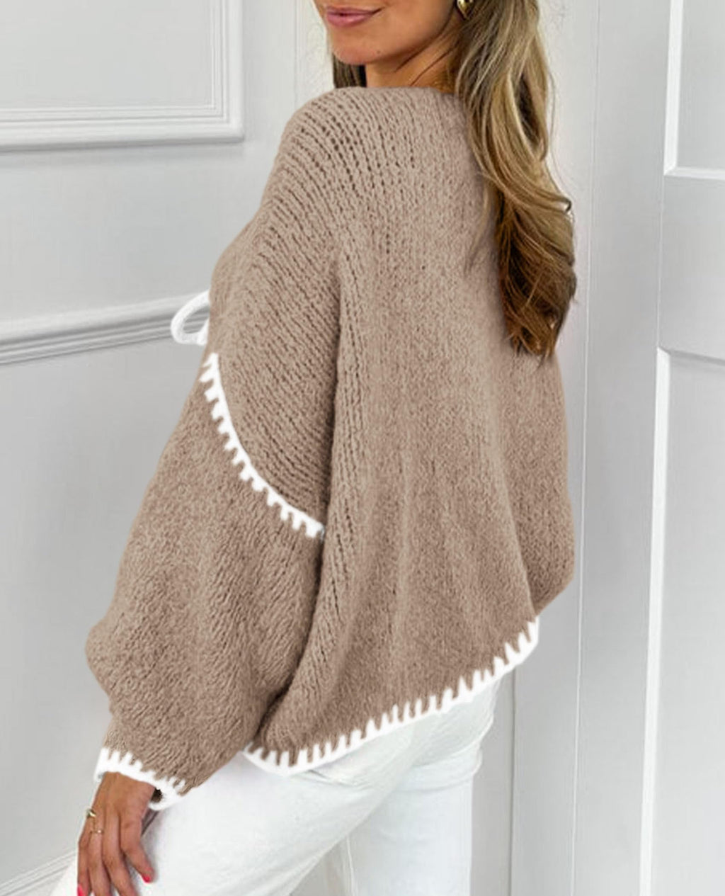 PRETTYGARDEN Women's Tie Front Bow Cardigan Sweaters Chunky Knit Long Puff Sleeve Trendy Fall Winter Jacket Coat