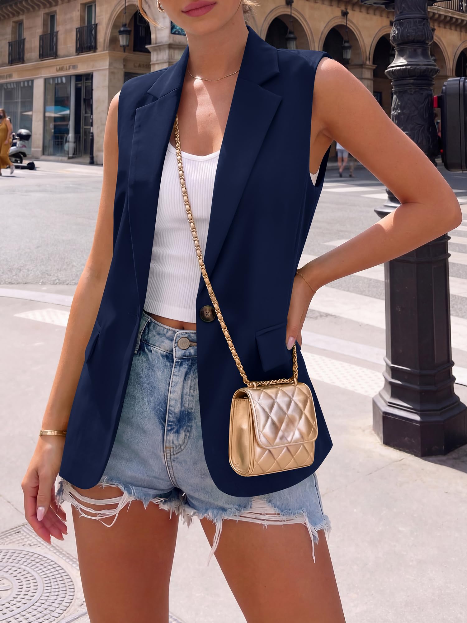 BTFBM Blazers For Women Spring Button Down Loose Vest Tops For Women Work Business Casual Outfits Summer Fashion
