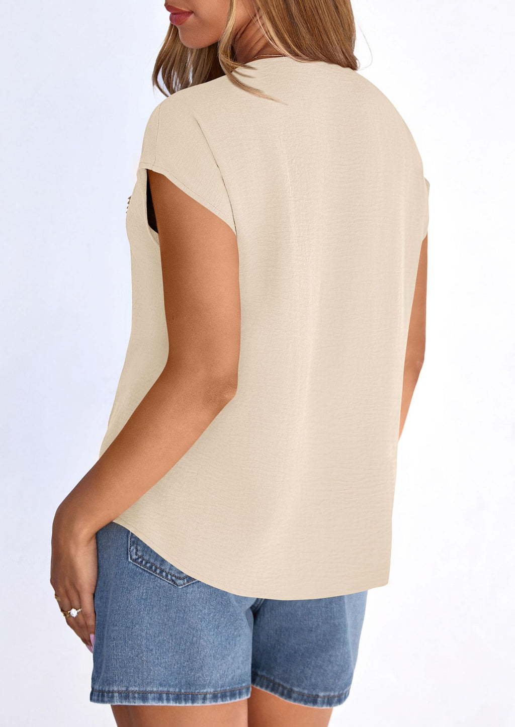 PRETTYGARDEN Spring Tops for Women Summer Fashion Clothes Dressy Casual Blouses Cap Sleeve V Neck Shirts Work Outfits