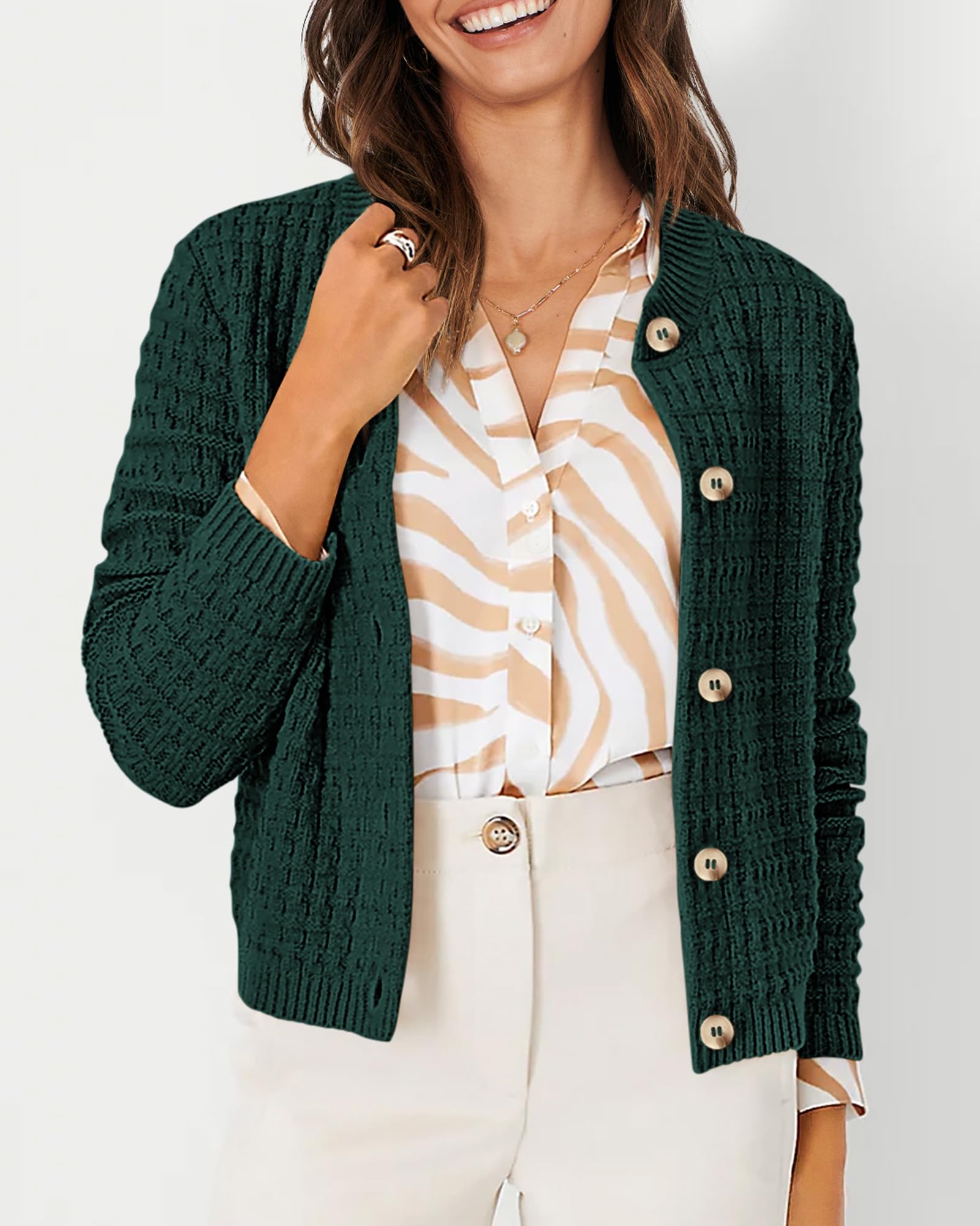 PRETTYGARDEN Women's Knit Cardigan Sweaters Casual Long Sleeve Open Front Button Down Trendy Jackets Outerwear