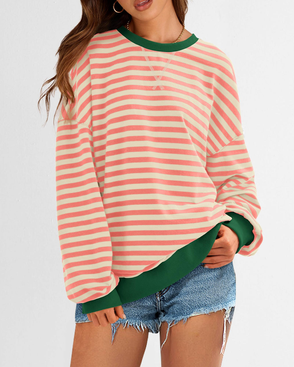 BTFBM Sweatshirt For Women Summer Crewneck Long Sleeve Oversized Striped Pullover Tops Y2K Clothes Workout Shirt