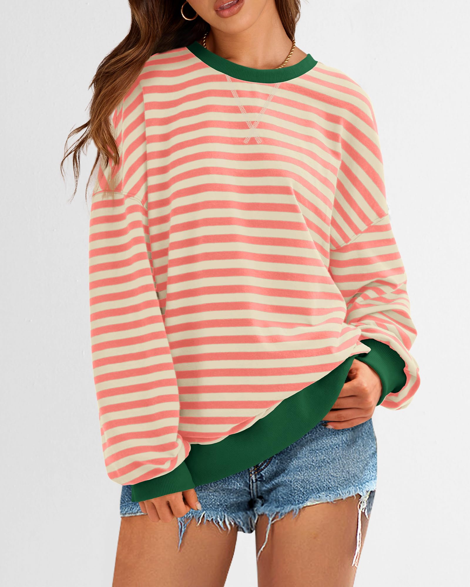 BTFBM Sweatshirt For Women Summer Crewneck Long Sleeve Oversized Striped Pullover Tops Y2K Clothes Workout Shirt