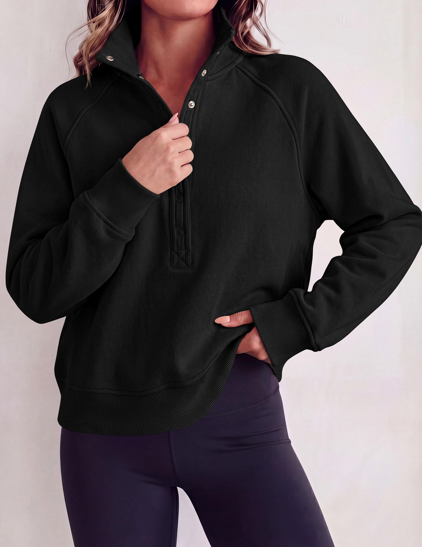 PRETTYGARDEN Women's Fall Trendy Oversized Sweatshirts Comfy Ribbed Fabric, Raglan Long Sleeve Collared, Button Up Henley Pullover Blouse, Casual Workout Tops, Y2K Fashion Clothing