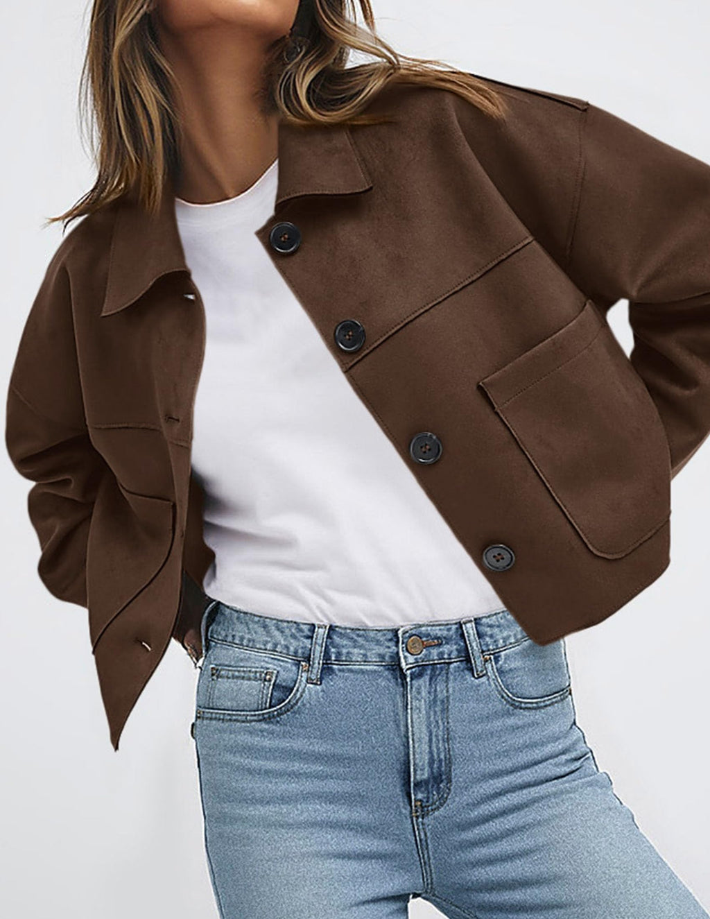 PRETTYGARDEN Women's Faux Suede Cropped Jacket Casual Lightweight Fall Fashion Winter Coats Outerwear Trendy Clothes