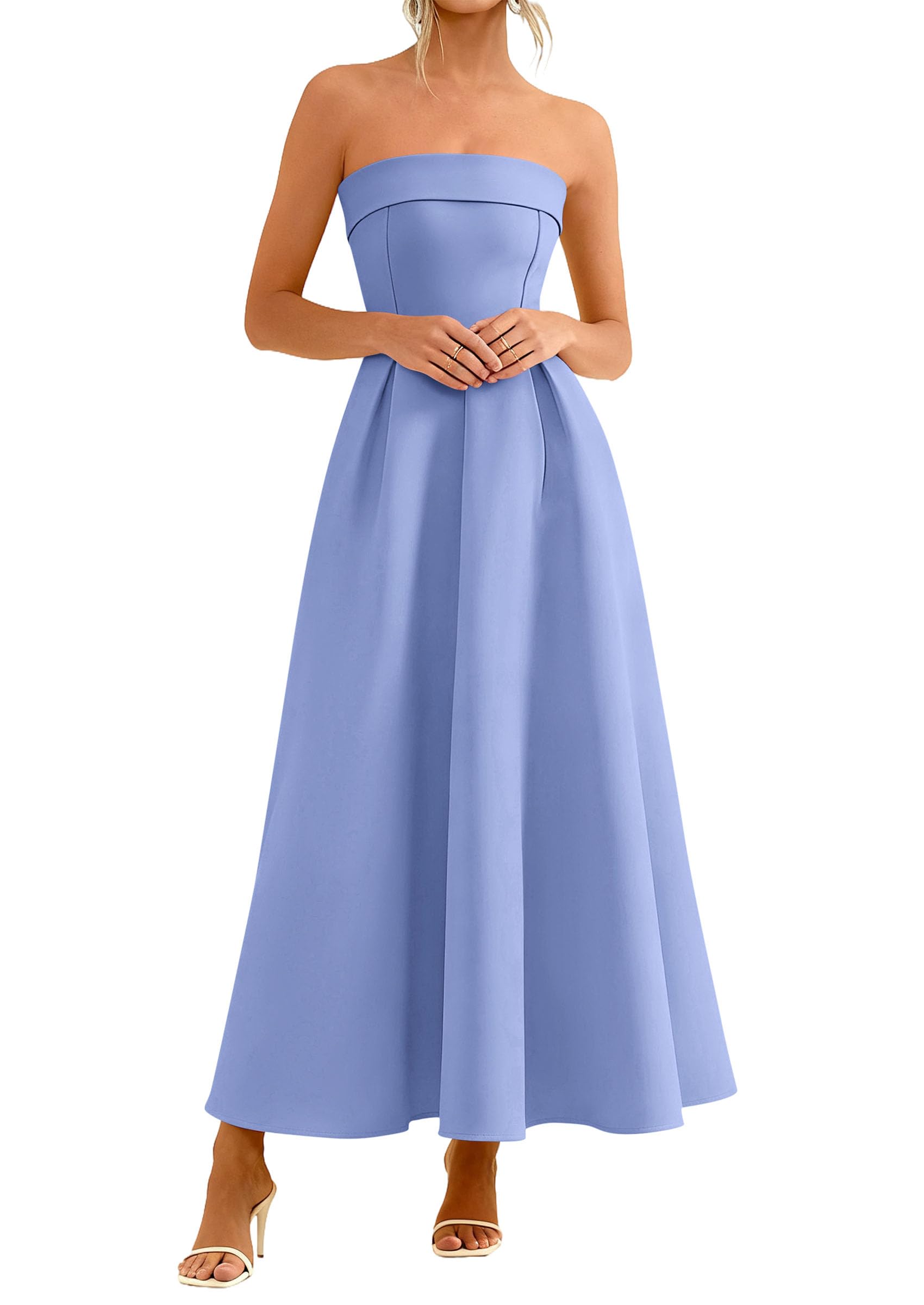 PRETTYGARDEN Cocktail Dresses for Women Summer Formal Elegant Tube Top Strapless Spring Wedding Guest Party Midi Dress