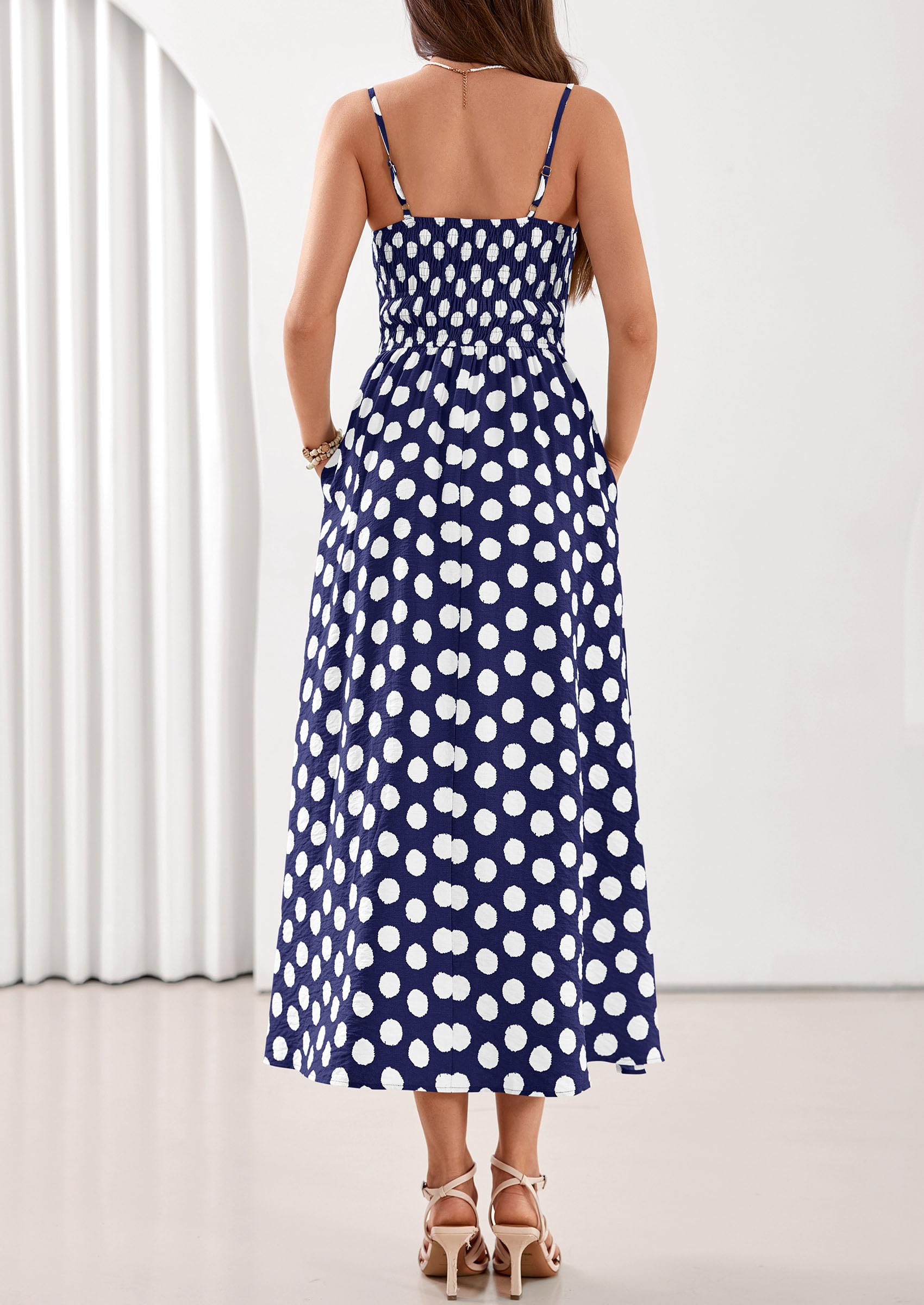 PRETTYGARDEN Womens Polka Dot Dress Summer Sleeveless Spaghetti Straps Smocked Sun Dress Flowy Spring Beach Midi Dresses