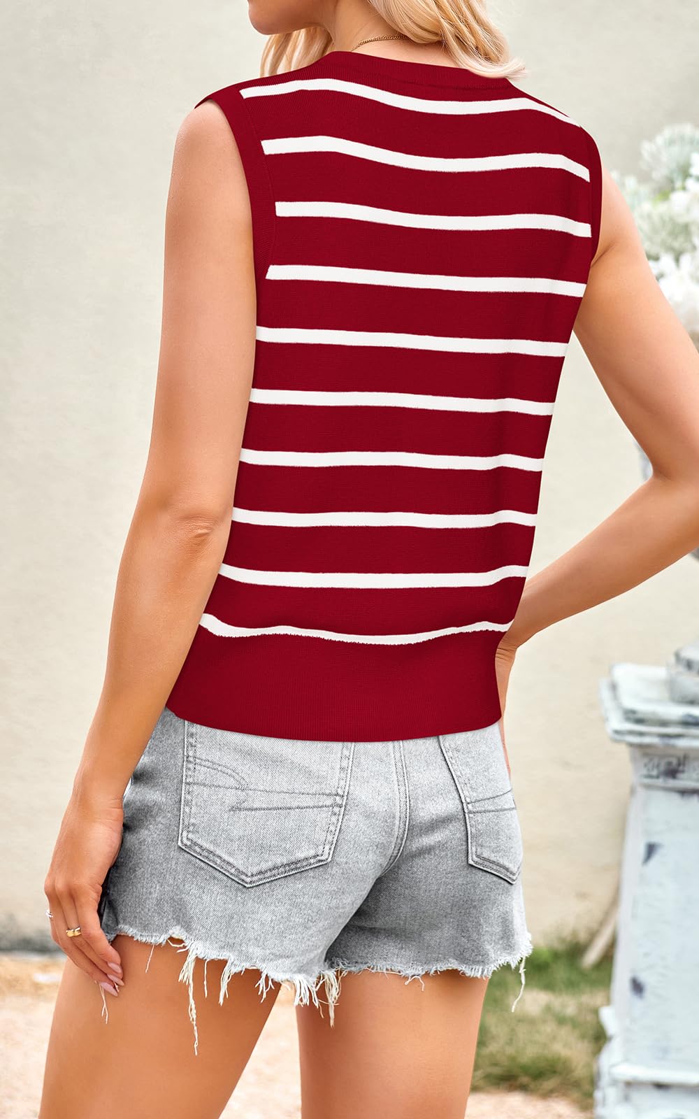 FreshPretty Women's Trendy Striped Sweater Vest V Neck Sleeveless Button Up Tank Tops Y2k Shirts Casual Business Summer Outfits