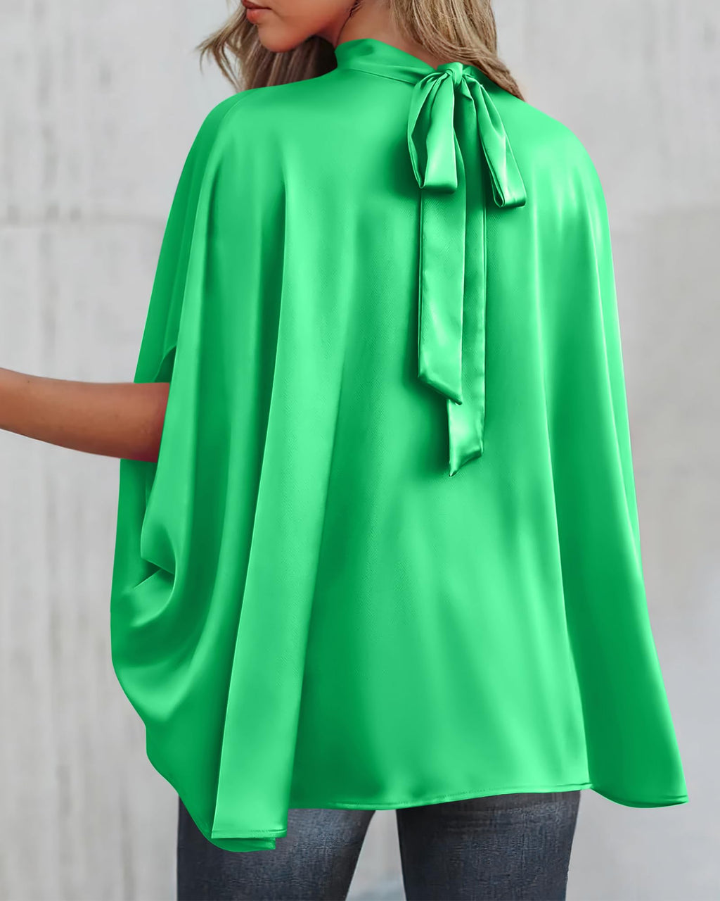 BTFBM Womens Summer Tops Mock Neck Batwing Sleeve Silk Satin Shirts Loose Oversized Dressy Casual Spring Blouses
