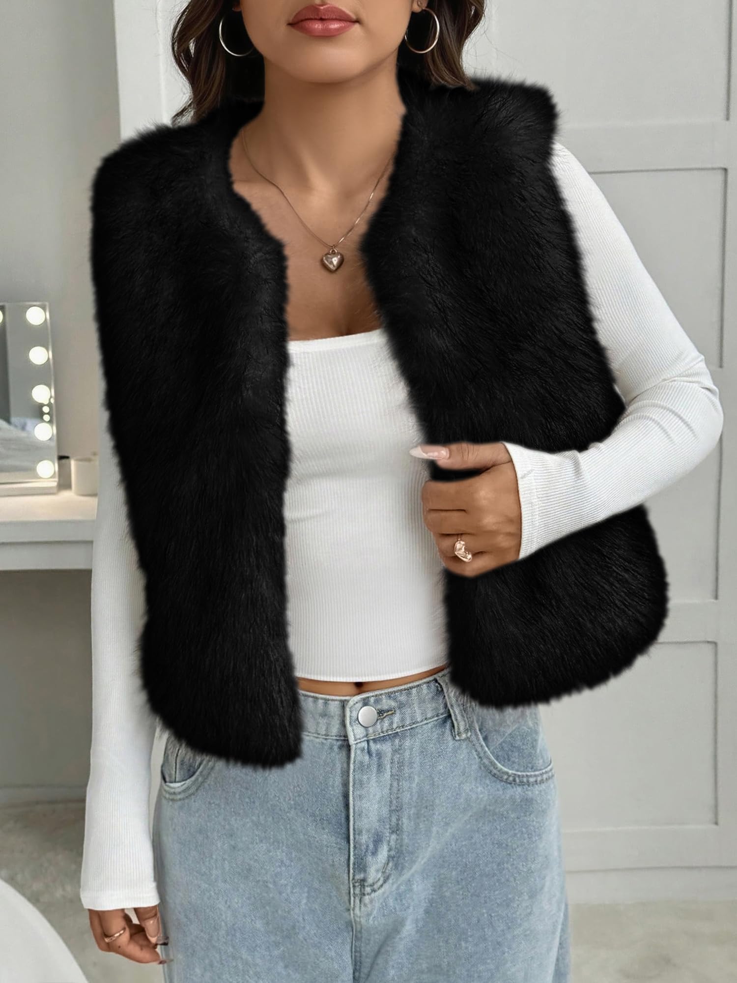 BTFBM Faux Fur Vest Women Fall Fashion Sleeveless Fuzzy Jacket Fluffy Coats Winter Clothing Furry Outerwear Vests