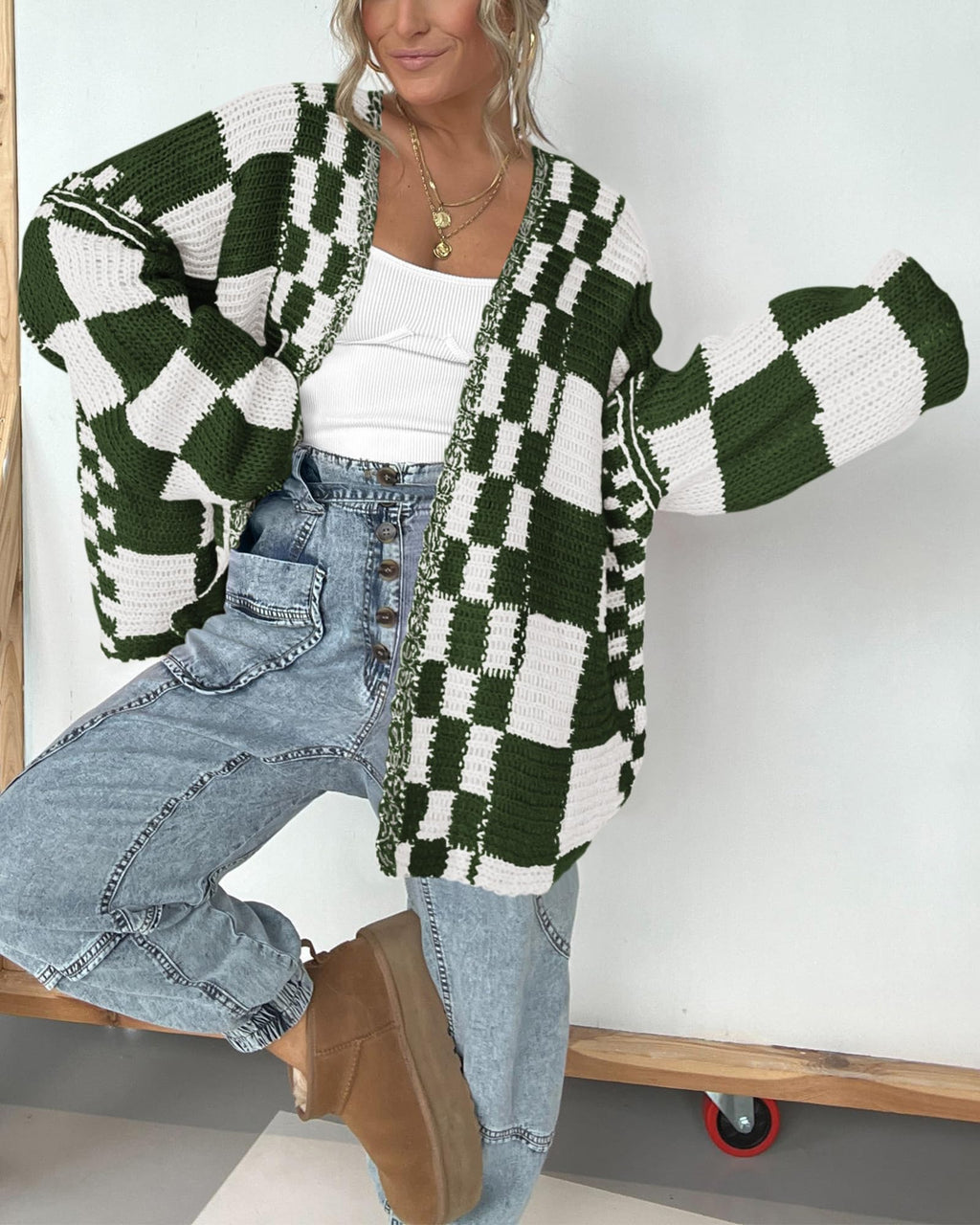 BTFBM Casual Cardigan Sweater for Women Fall Long Sleeve Sweaters Fall Outfits, Loose Fit,Solid,Open Front Chunky Knit Sweaters,Chunky Cardigan Sweaters For Women,Checkered Outwear Coat