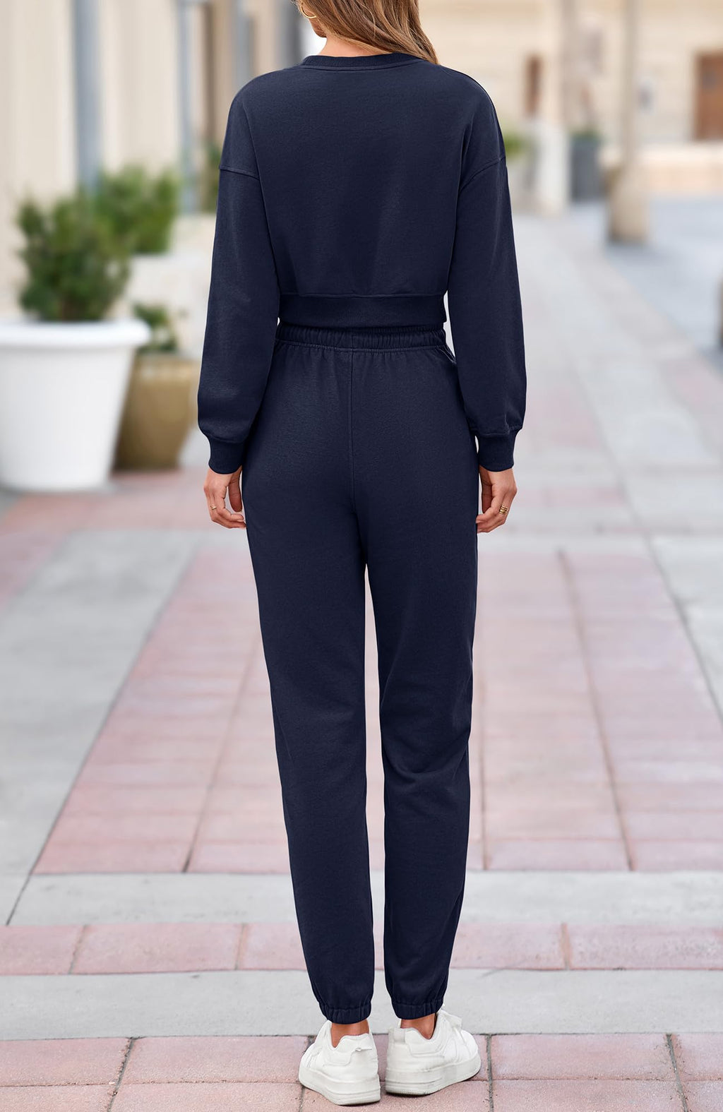 BTFBM Women 2 Piece Outfits Long Sleeve Crop Top Pullover Drawstring Pant Jogger Set Casual Sweatsuits Tracksuit Pockets