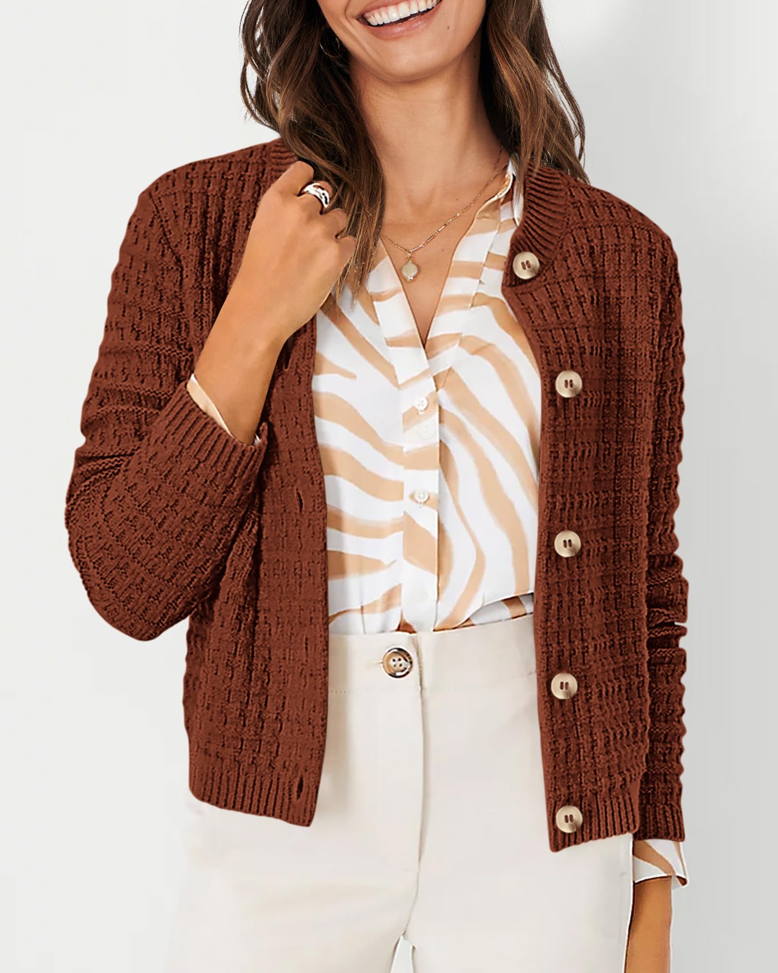PRETTYGARDEN Women's Knit Cardigan Sweaters Casual Long Sleeve Open Front Button Down Trendy Jackets Outerwear