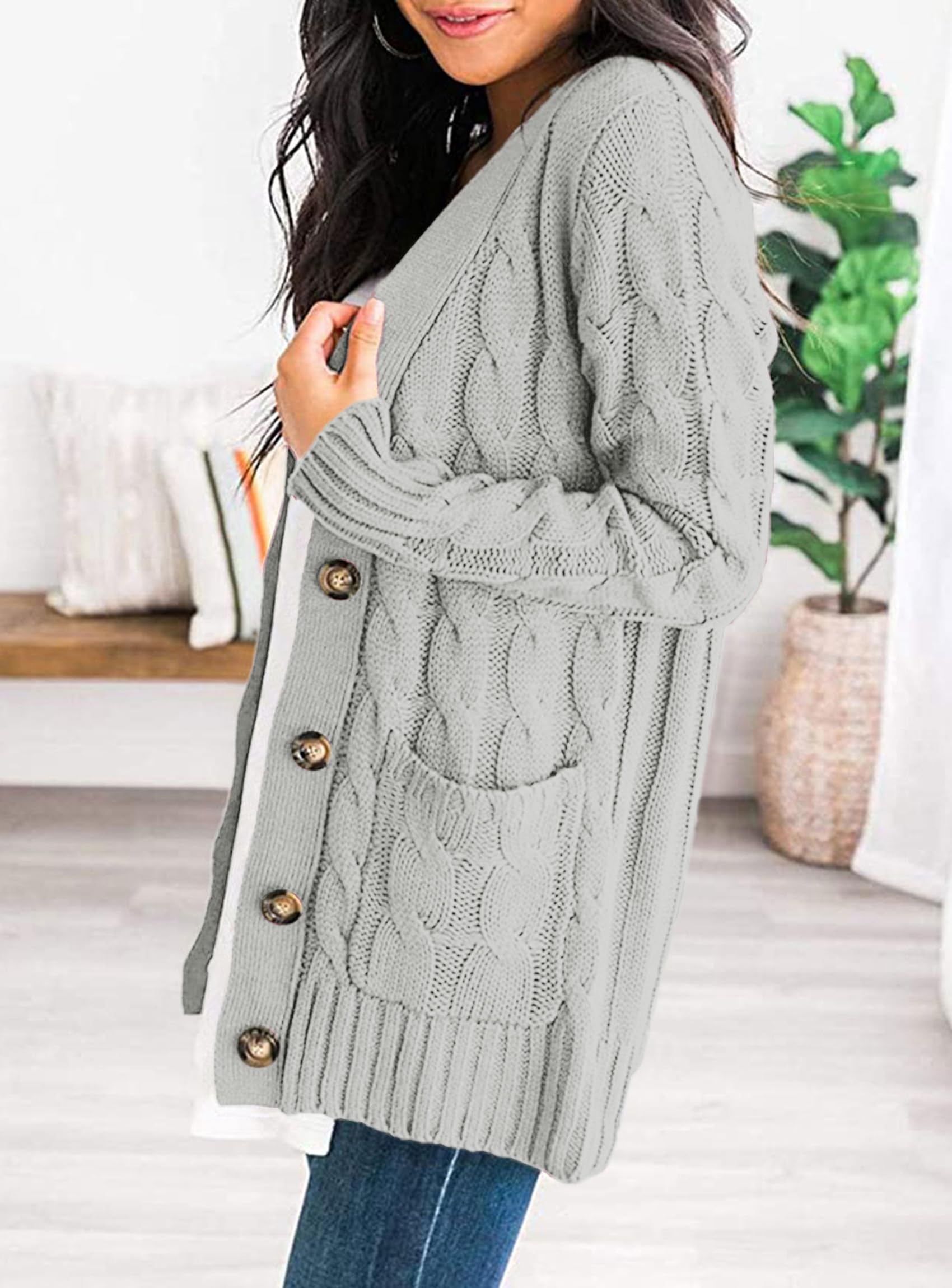 PRETTYGARDEN Women's Open Front Cardigan Sweaters Fall Fashion Button Down Cable Knit Chunky Winter Clothing Outerwear Coats