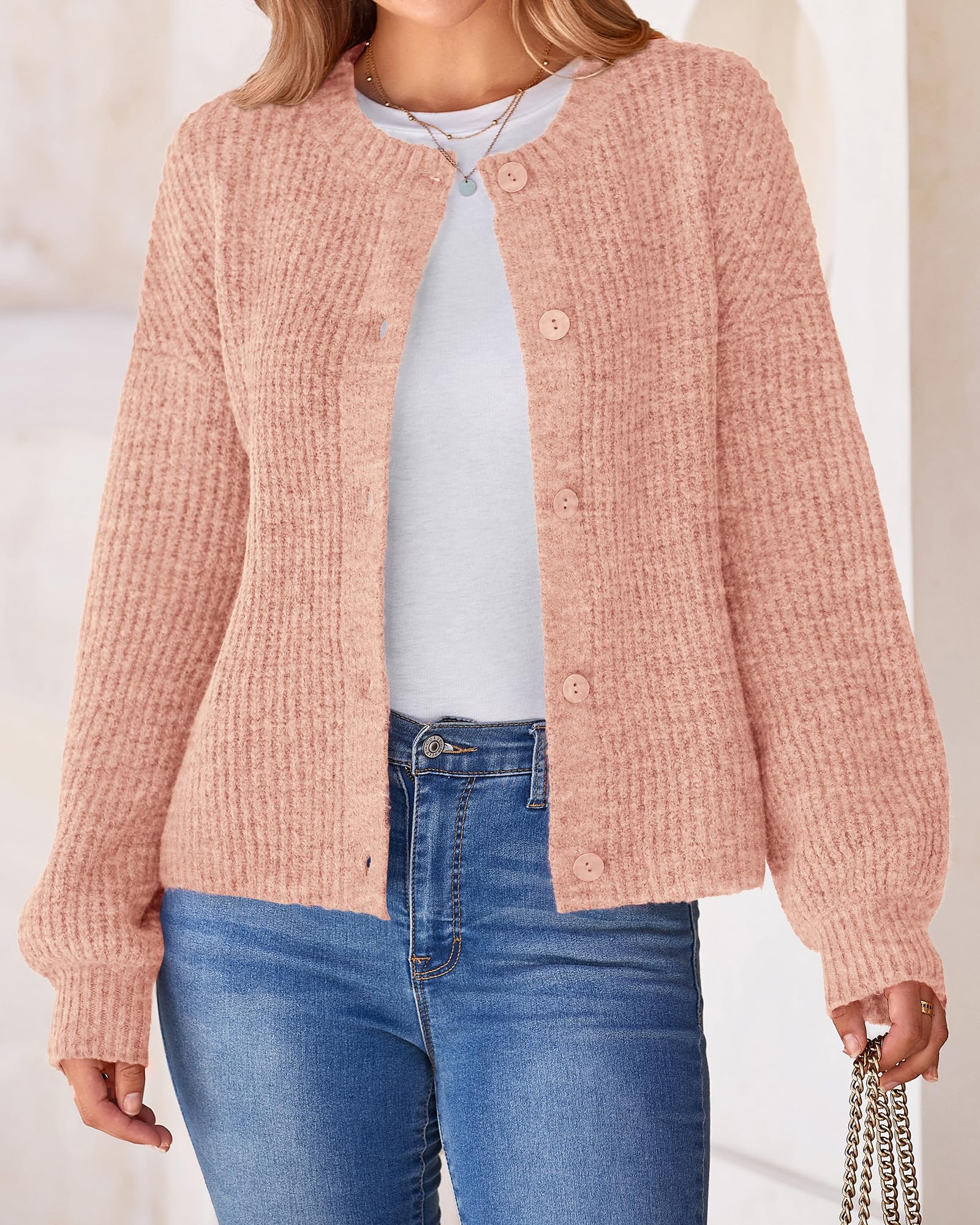 BTFBM Cardigan Sweaters for Women Fall Long Sleeve Button Down Soft Loose Chunky Knit Outwear Cropped Winter Coats