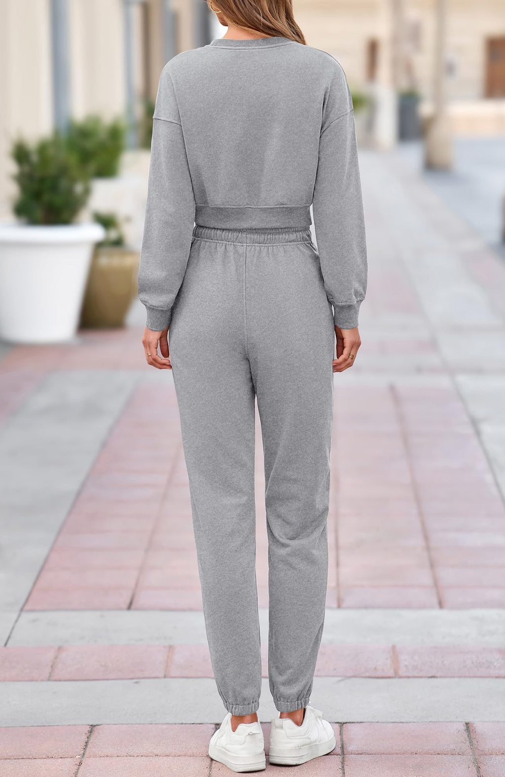 BTFBM Women 2 Piece Outfits Long Sleeve Crop Top Pullover Drawstring Pant Jogger Set Casual Sweatsuits Tracksuit Pockets