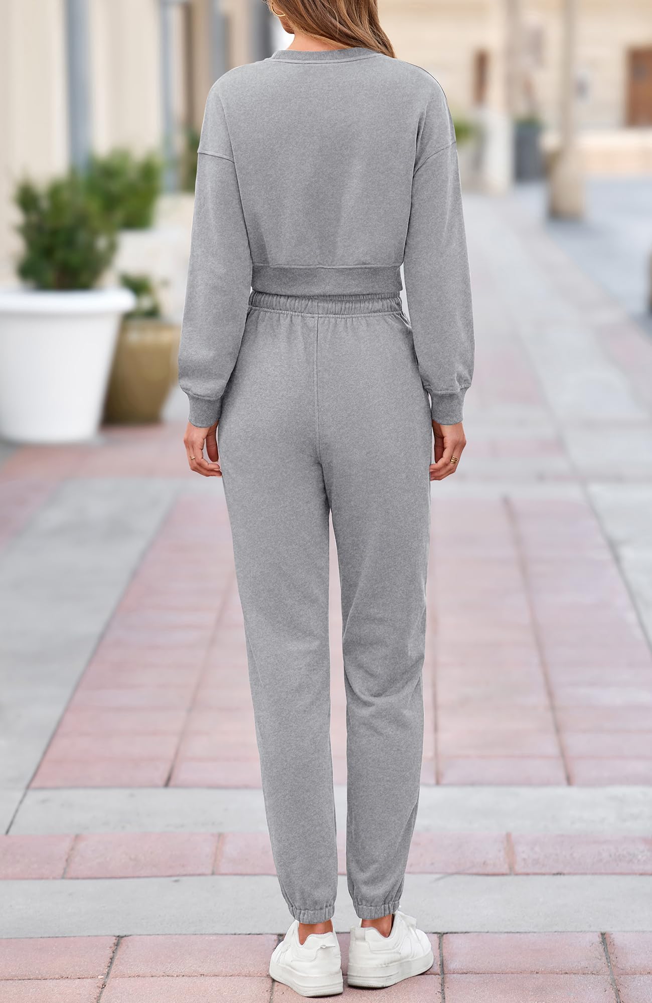 BTFBM Women 2 Piece Outfits Long Sleeve Crop Top Pullover Drawstring Pant Jogger Set Casual Sweatsuits Tracksuit Pockets