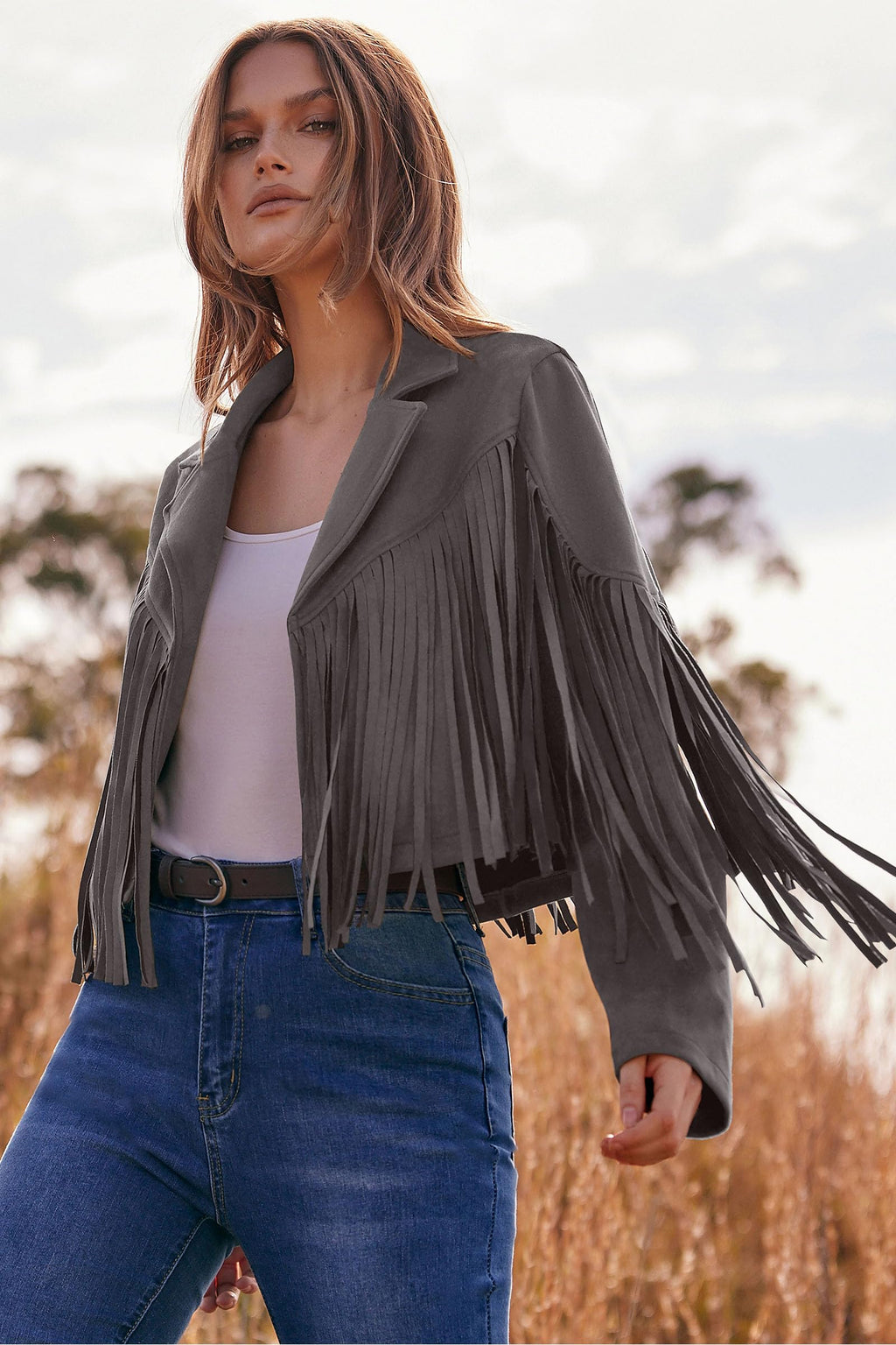 PRETTYGARDEN Women's Fringe Faux Suede Leather Jackets Fall Fashion Tassel Motorcycle Cropped Coats