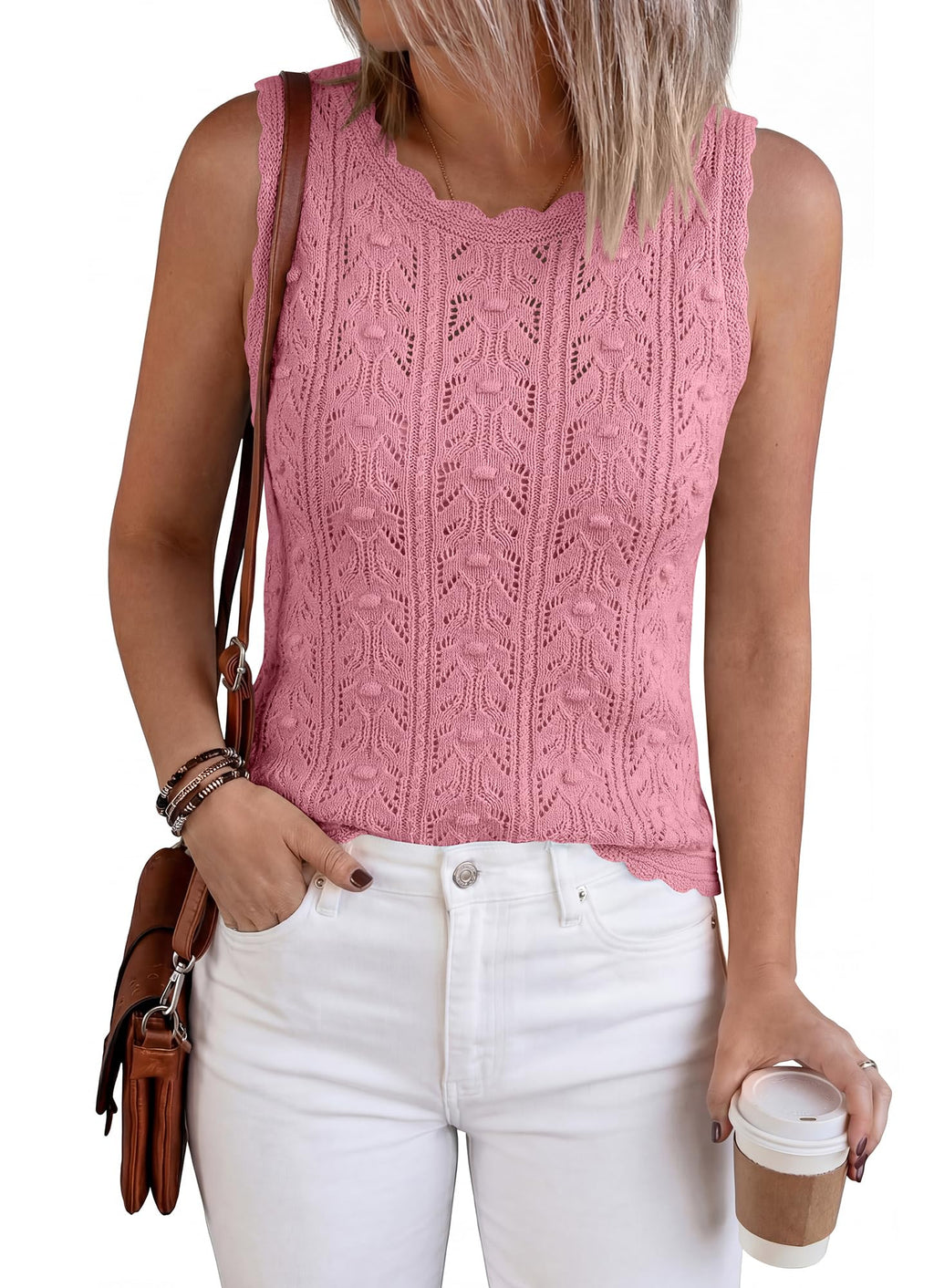 FreshPretty Crochet Tops for Women Sleeveless Knit Sweater Vest Tank Top Summer Spring Cover Ups Beach Vacation Clothes